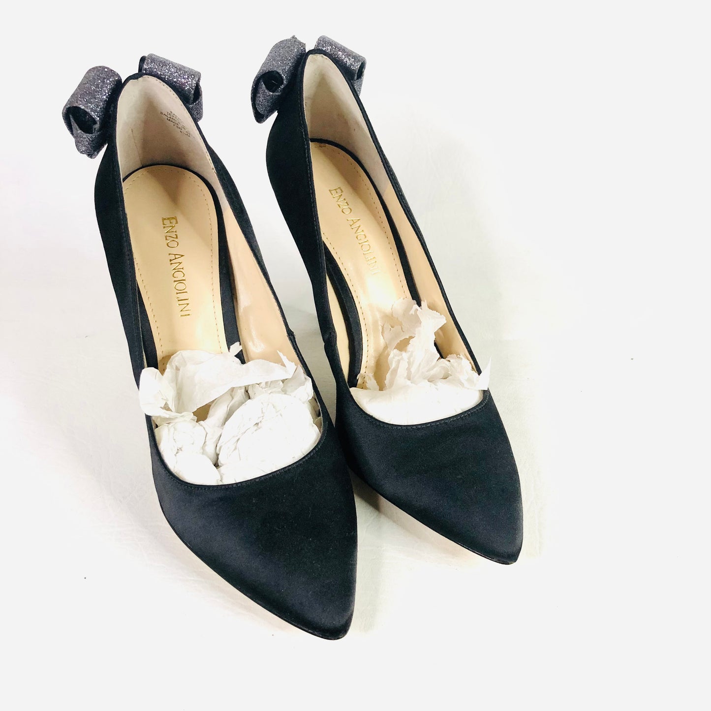 ENZO ANGIOLINI Padilla Black Satin Glitter Back Bow Court Heels Size uk 6 New