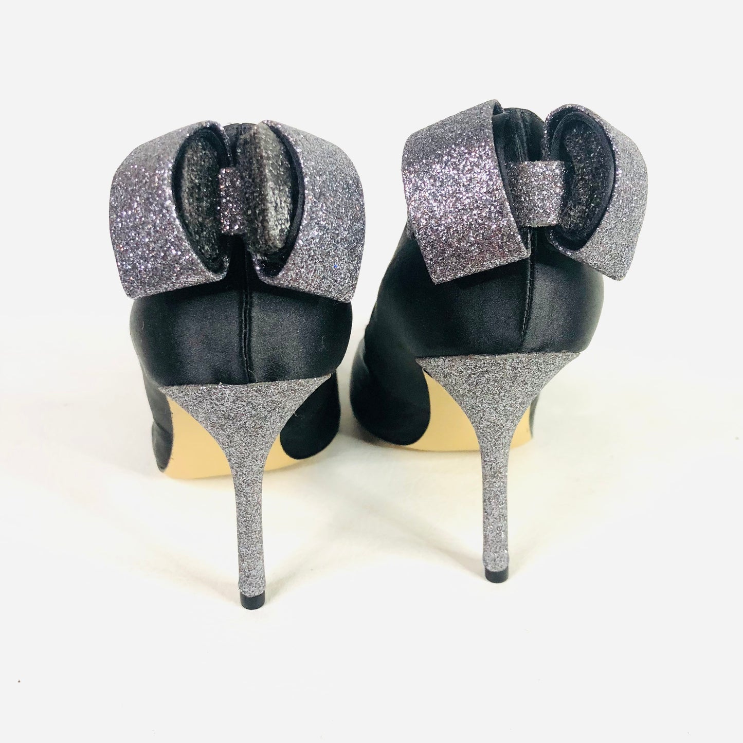 ENZO ANGIOLINI Padilla Black Satin Glitter Back Bow Court Heels Size uk 6 New
