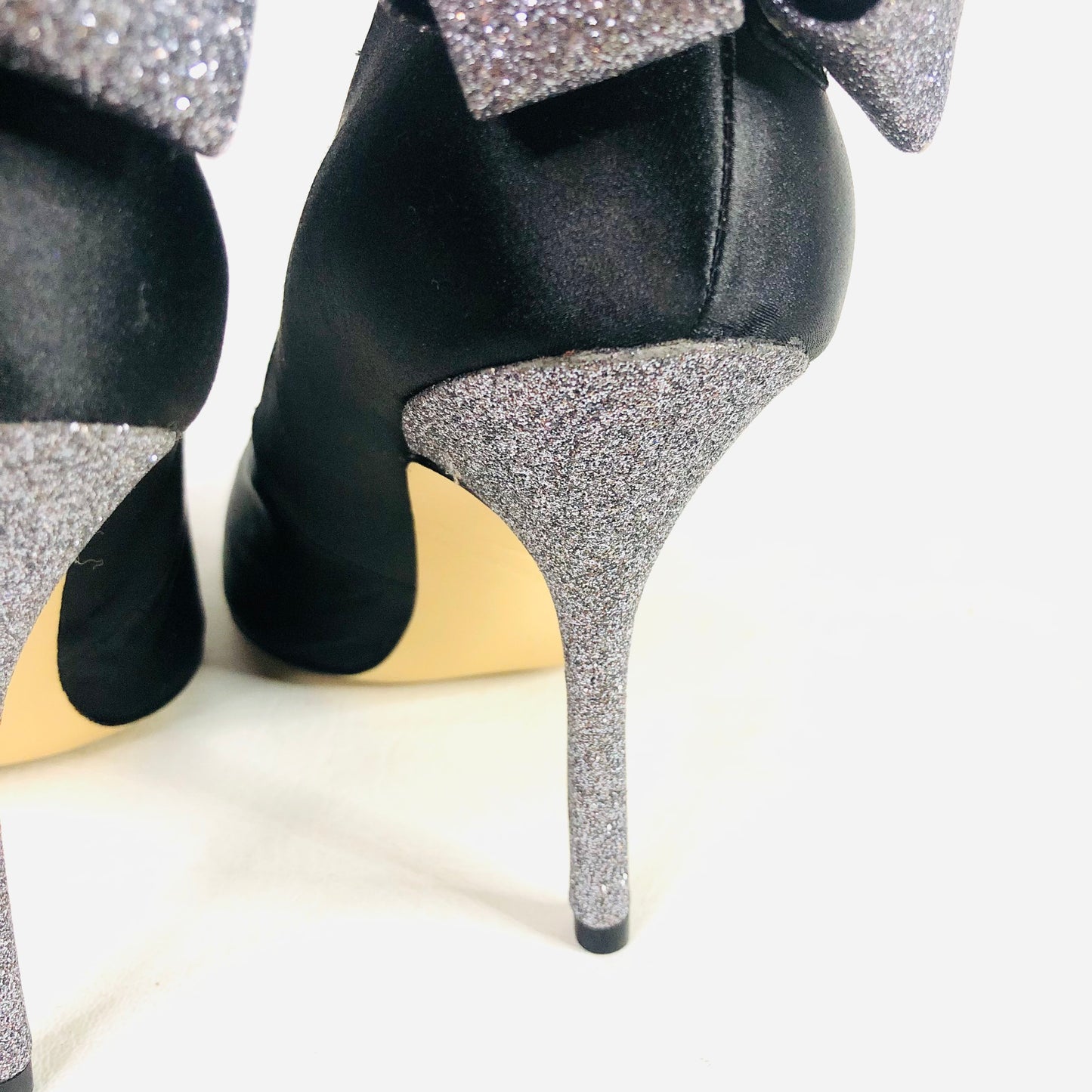 ENZO ANGIOLINI Padilla Black Satin Glitter Back Bow Court Heels Size uk 6 New