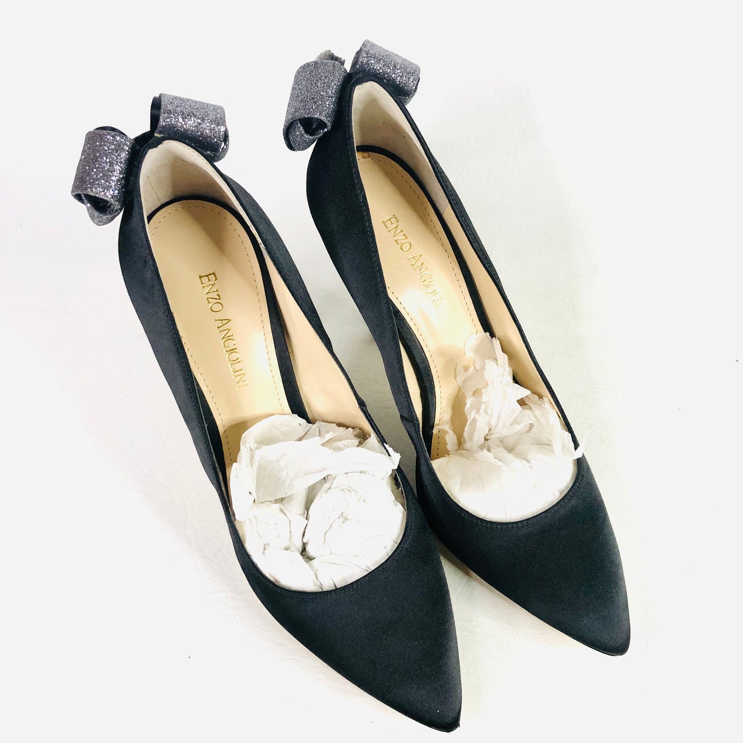 ENZO ANGIOLINI Padilla Black Satin Glitter Back Bow Court Heels Size uk 6 New