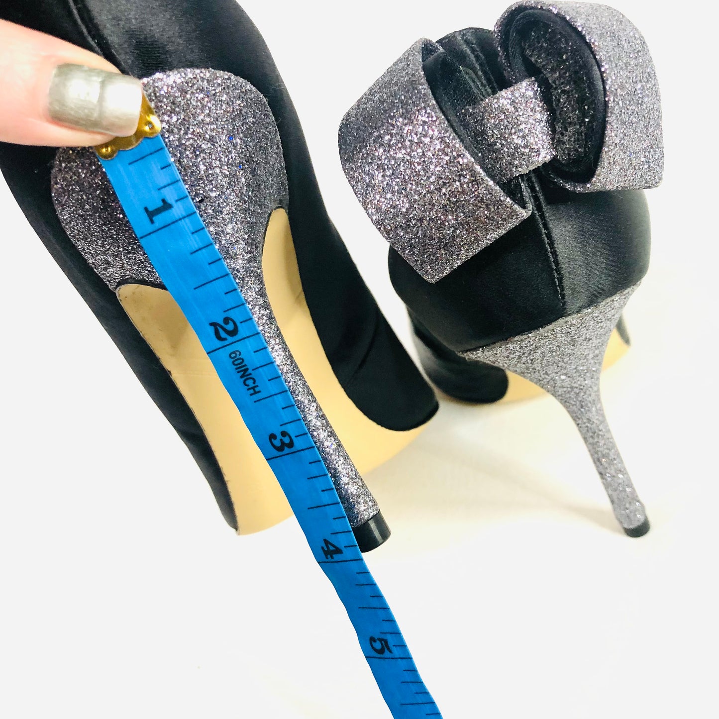 ENZO ANGIOLINI Padilla Black Satin Glitter Back Bow Court Heels Size uk 6 New