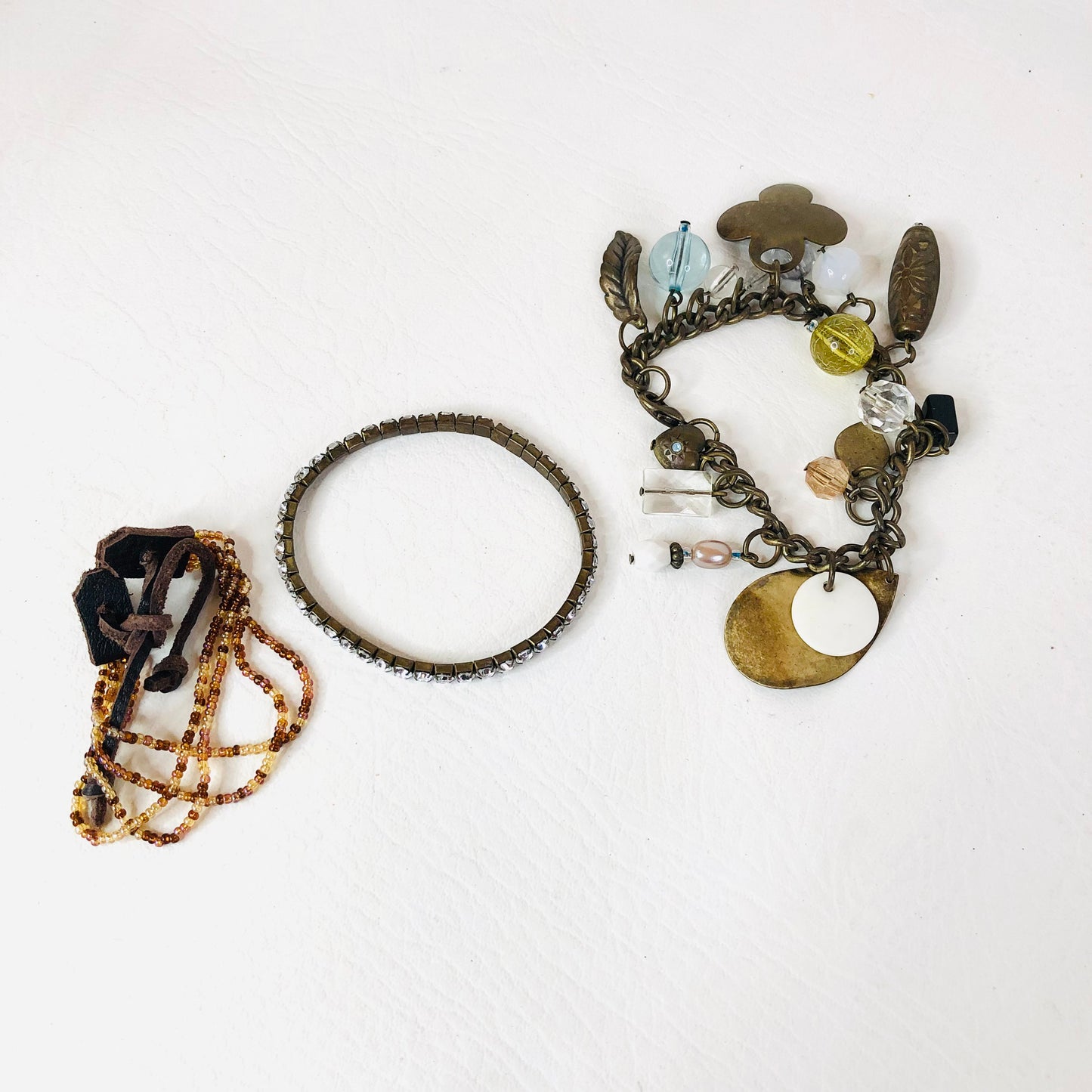 Bundle Of Three Bracelets - Beaded, Charm & Diamanté - Boho Retro
