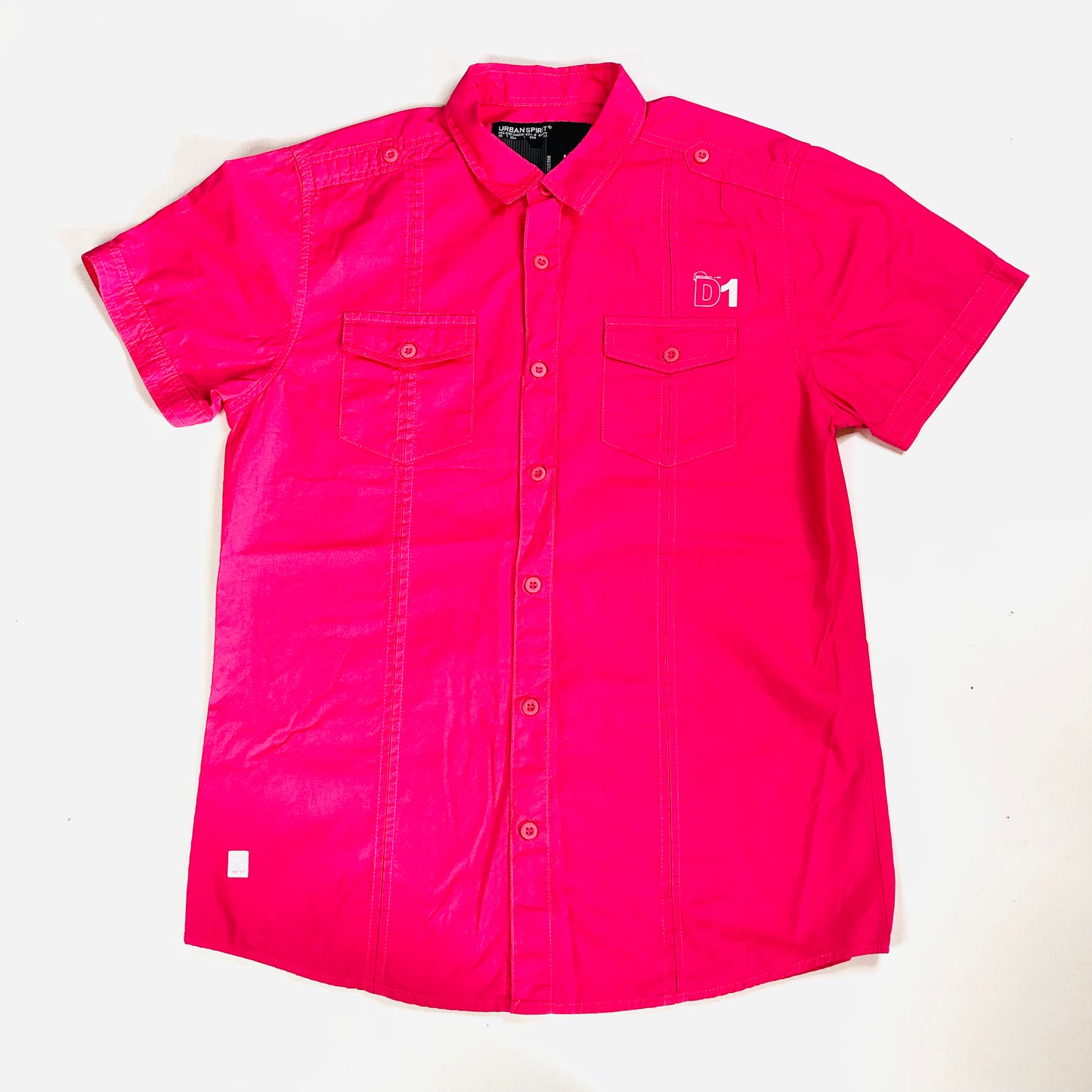 Urban Spirit Y2K Short Sleeve Hot Fuchsia Pink Mens Casual Shirt Size Medium