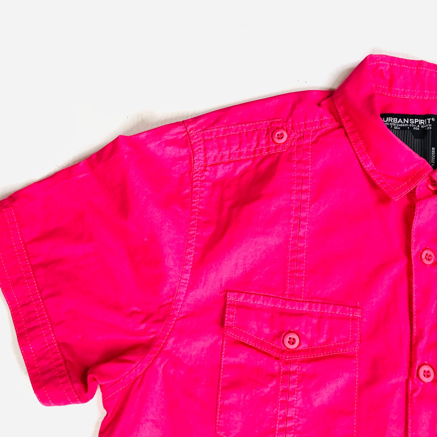 Urban Spirit Y2K Short Sleeve Hot Fuchsia Pink Mens Casual Shirt Size Medium