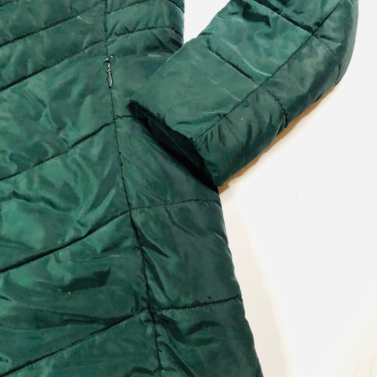 Next Ladies Dark Green Padded Winter Coat With Concealed Hood Size 10