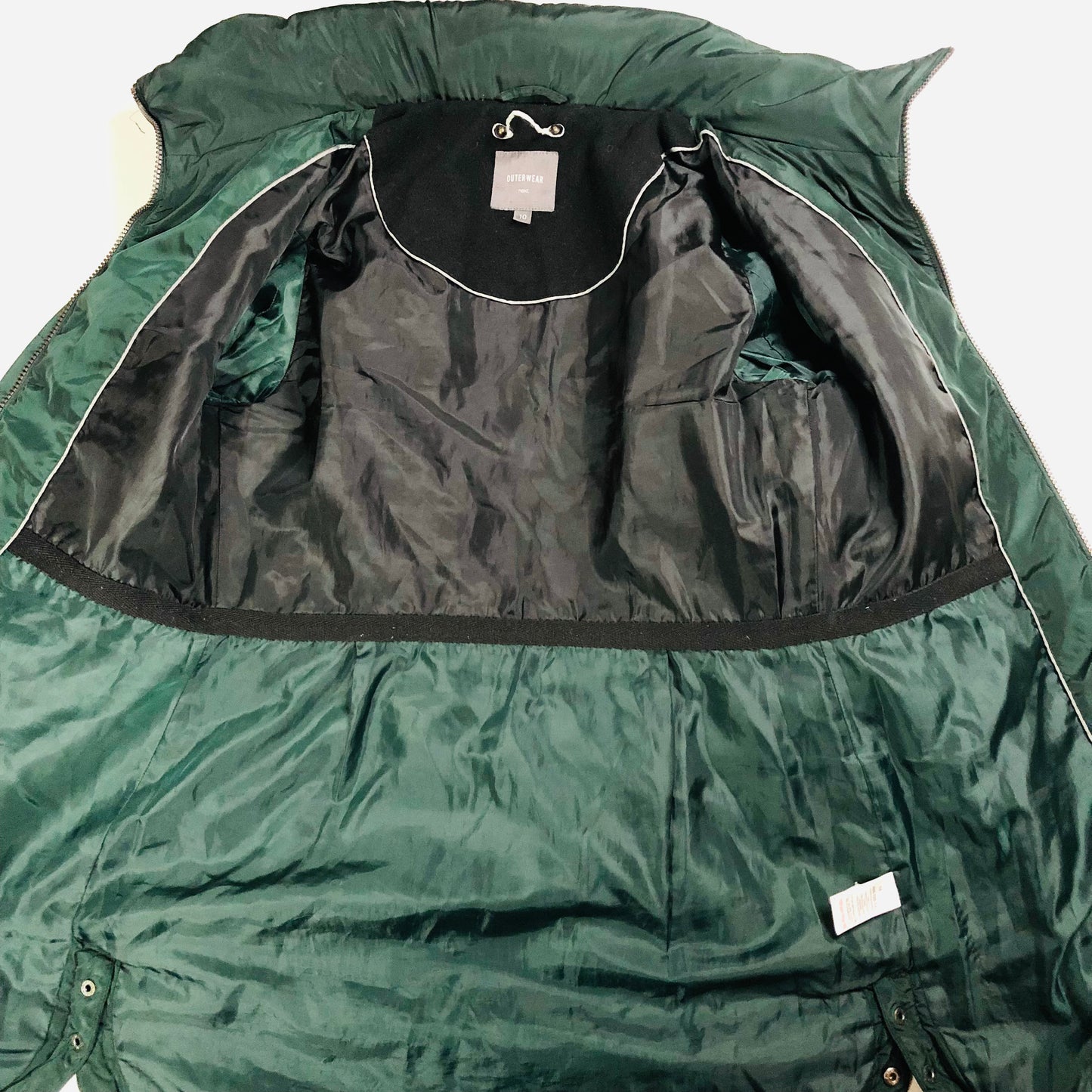 Next Ladies Dark Green Padded Winter Coat With Concealed Hood Size 10