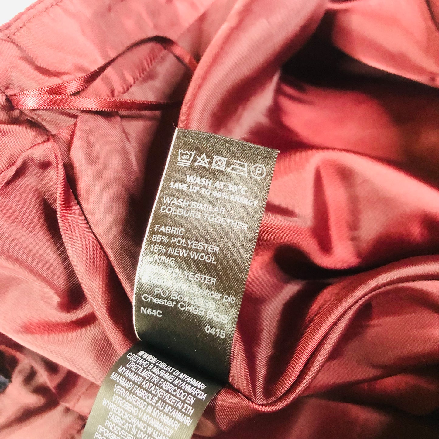 M&S Collection Burgundy Wool Blend Textured A-Line Short Skirt Size 16 NEW