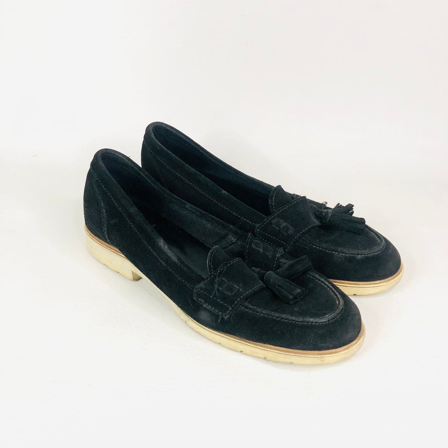 Kurt Geiger Black Suede Leather Tassel Loafers Flat Size UK 6 (39) Work / Casual