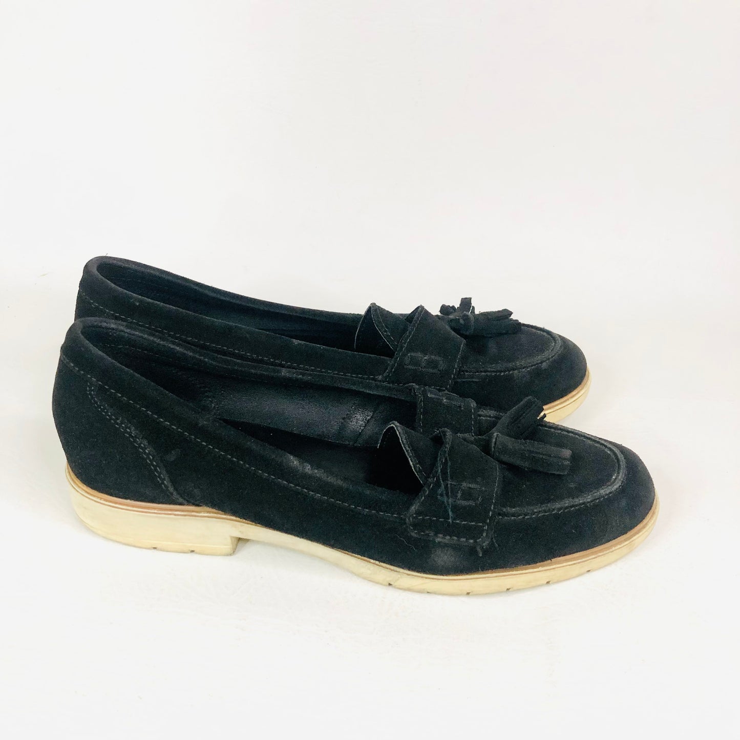 Kurt Geiger Black Suede Leather Tassel Loafers Flat Size UK 6 (39) Work / Casual