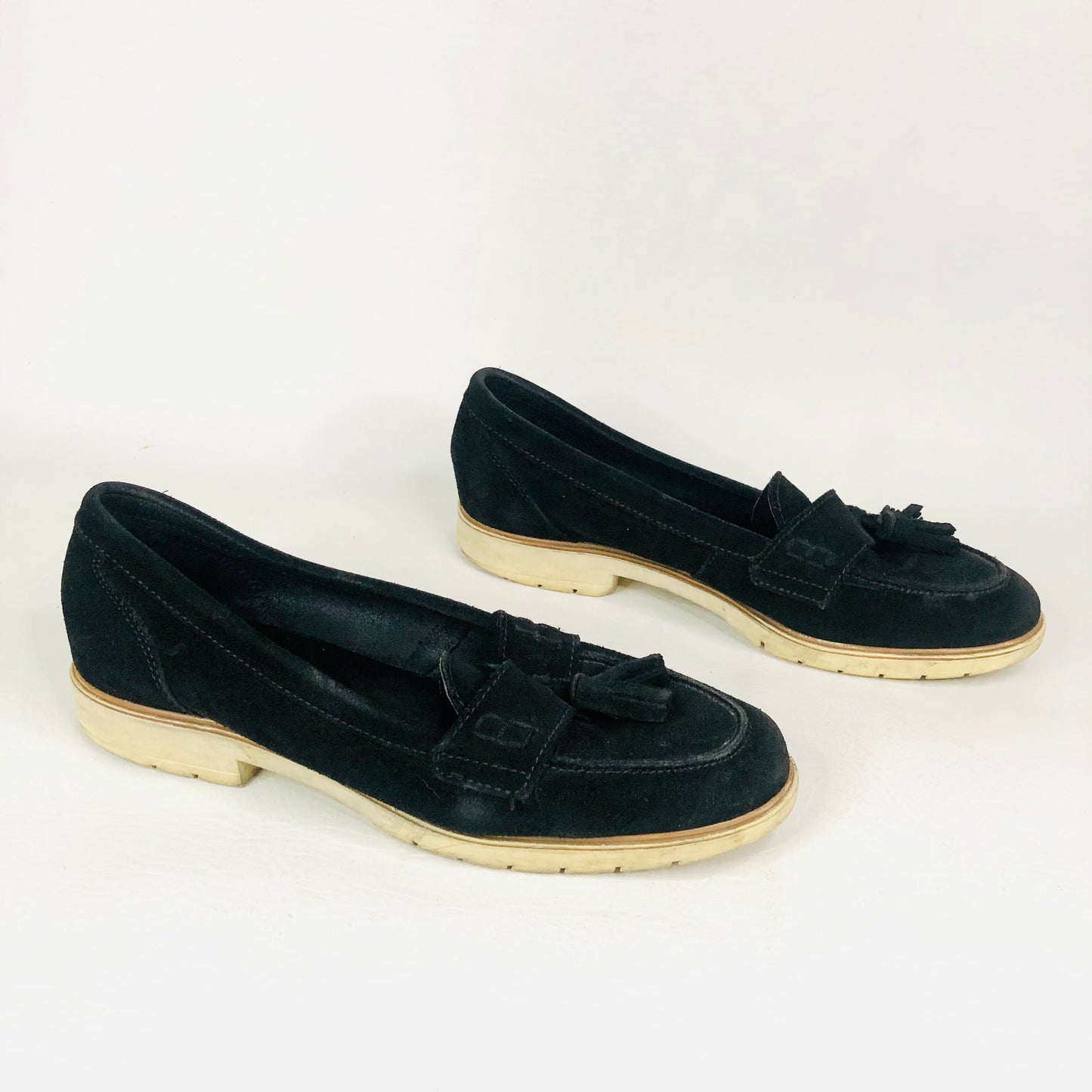 Kurt Geiger Black Suede Leather Tassel Loafers Flat Size UK 6 (39) Work / Casual