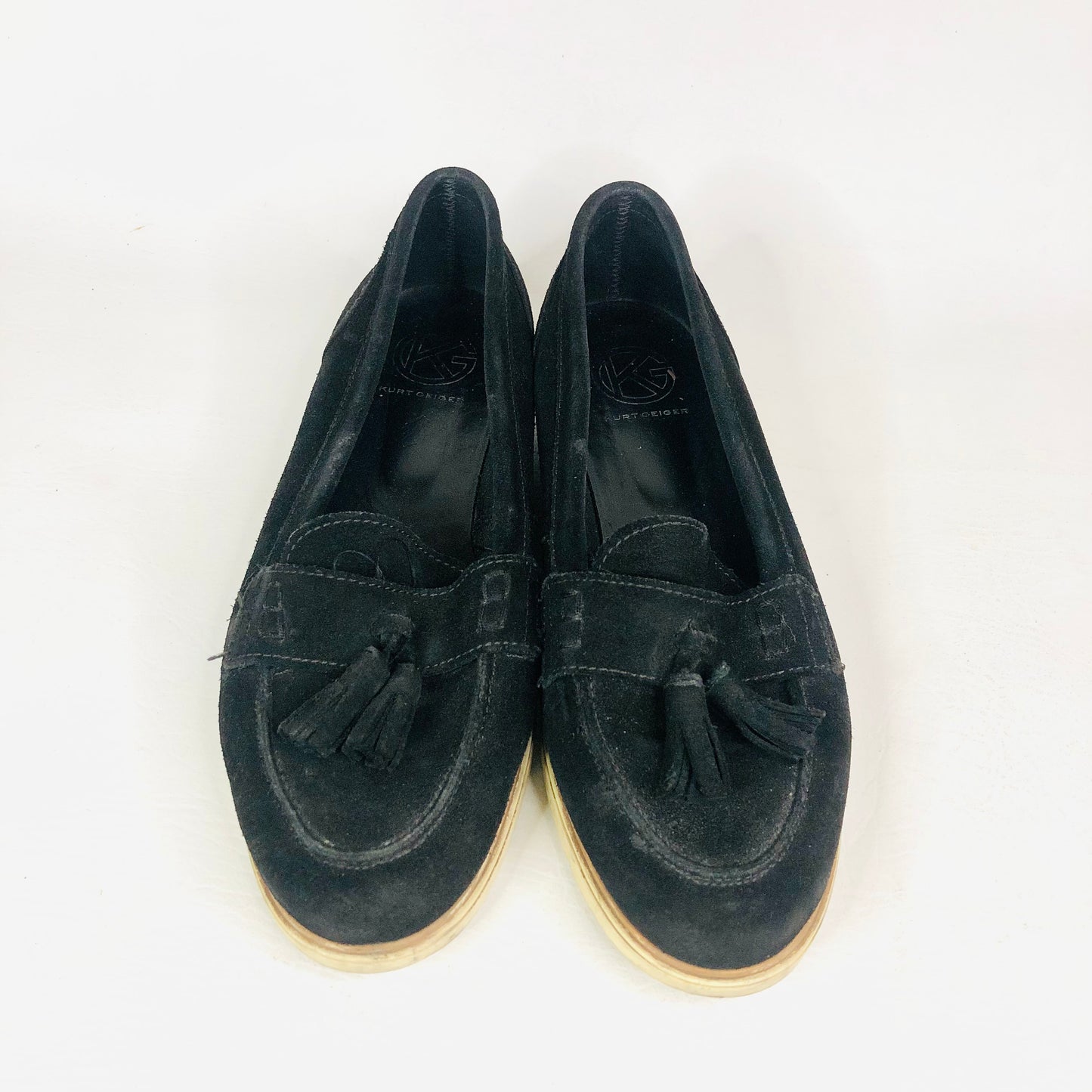 Kurt Geiger Black Suede Leather Tassel Loafers Flat Size UK 6 (39) Work / Casual