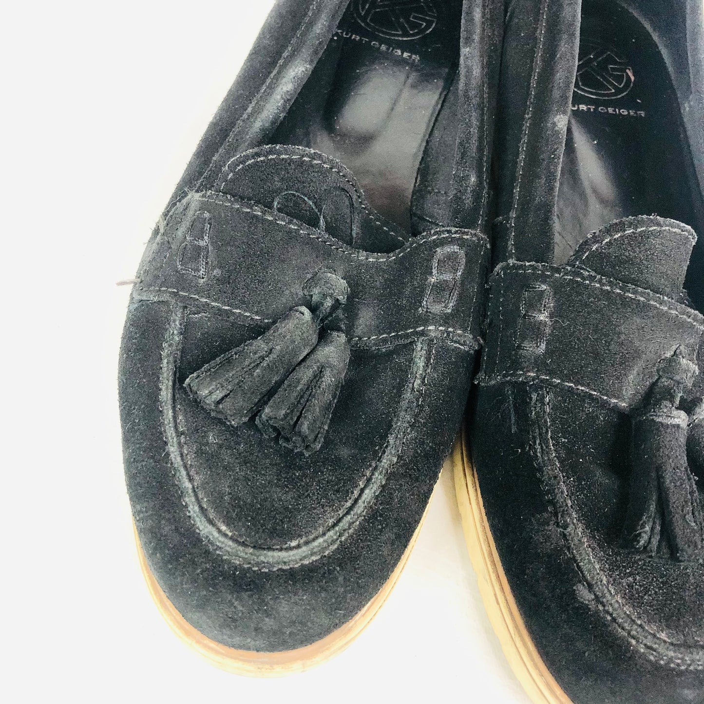 Kurt Geiger Black Suede Leather Tassel Loafers Flat Size UK 6 (39) Work / Casual