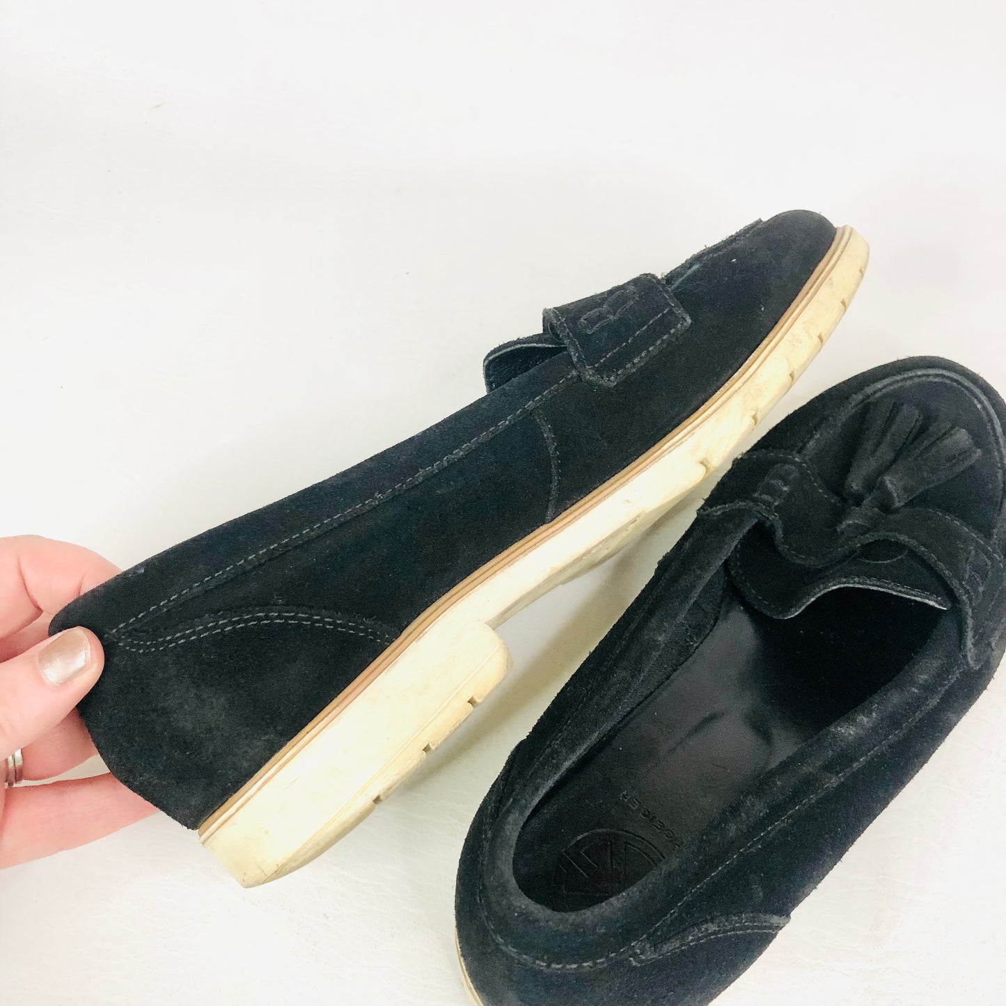 Kurt Geiger Black Suede Leather Tassel Loafers Flat Size UK 6 (39) Work / Casual