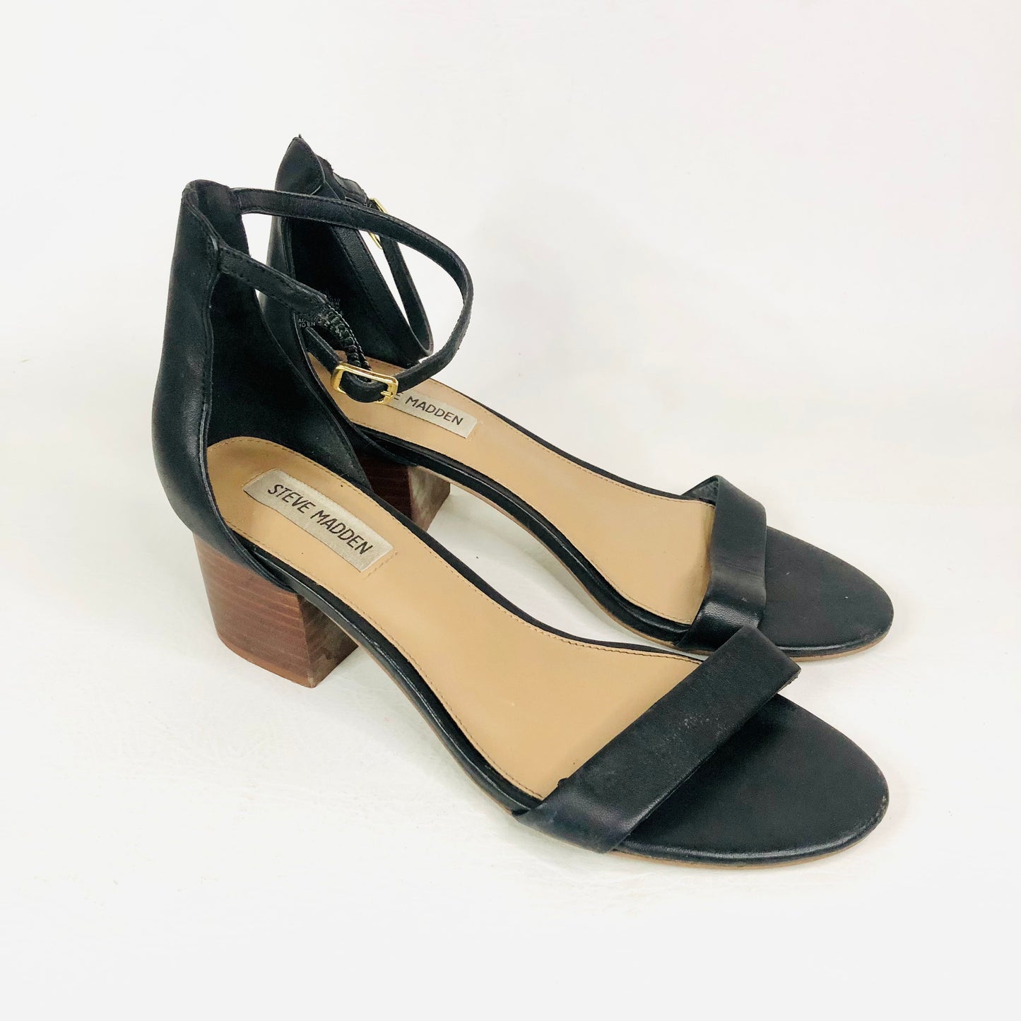 Steve Madden Irenee Black & Brown Leather Ankle Strap Open Toe Sandal Size 6 (39)