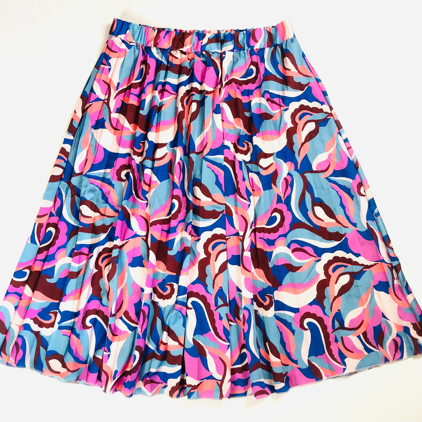 TU Pink & Blue Abstract Pattern Light Weight Pleated Knee Length Skirt Size 16