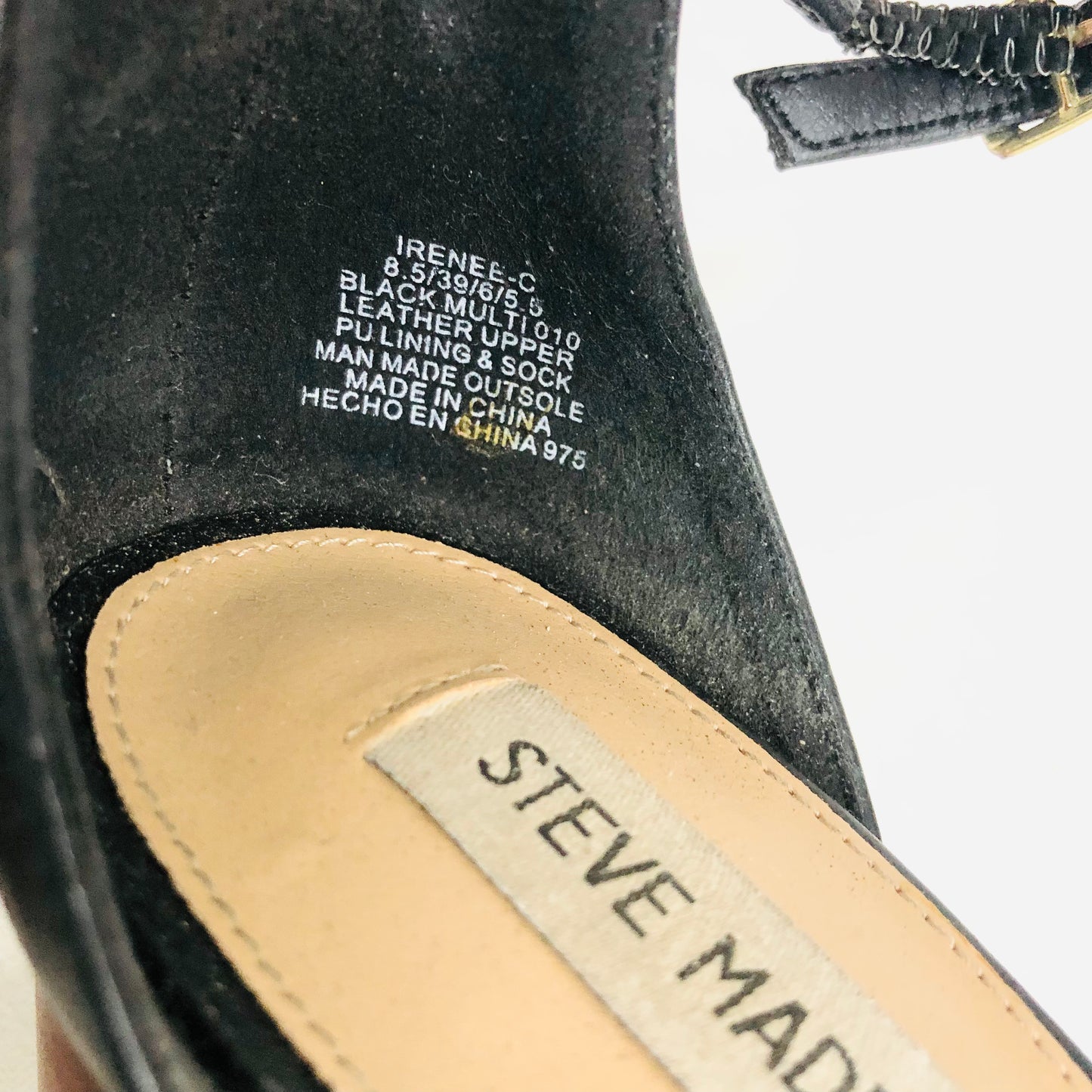 Steve Madden Irenee Black & Brown Leather Ankle Strap Open Toe Sandal Size 6 (39)