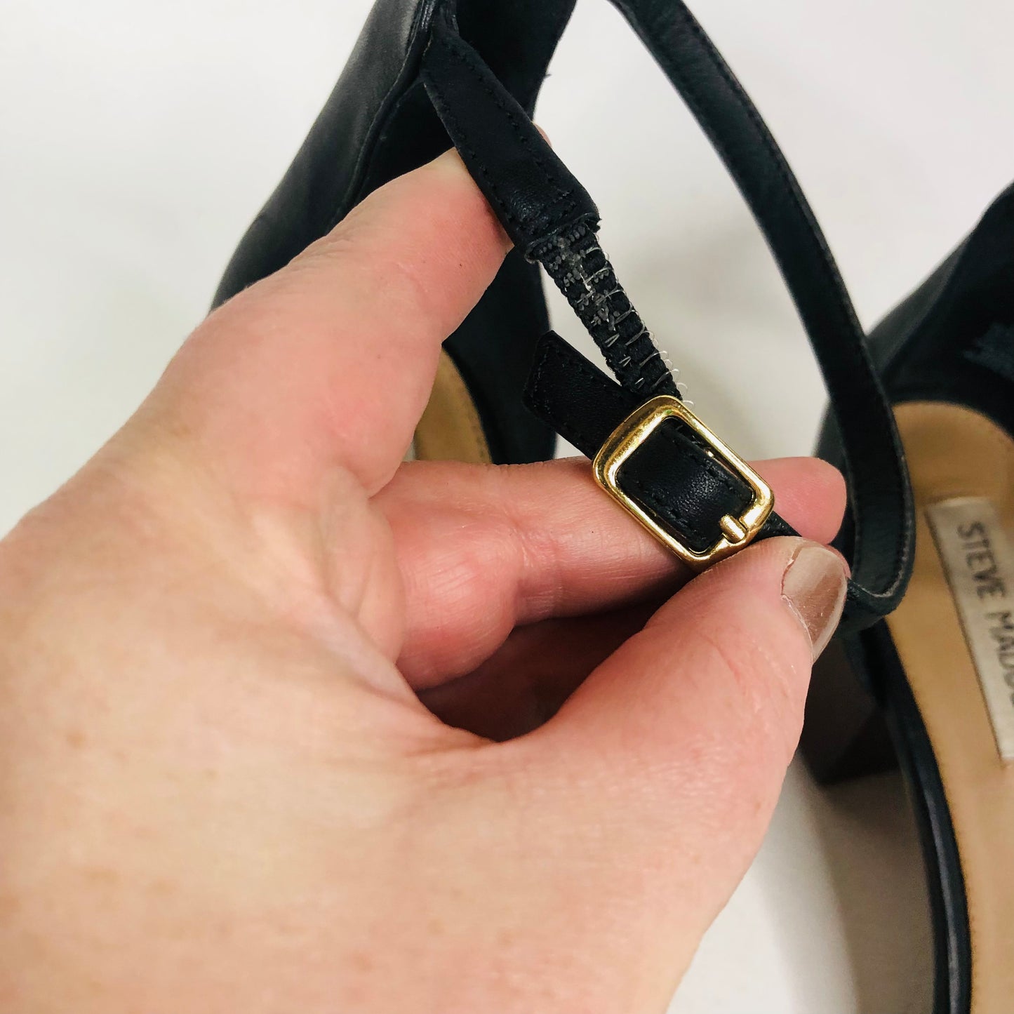 Steve Madden Irenee Black & Brown Leather Ankle Strap Open Toe Sandal Size 6 (39)
