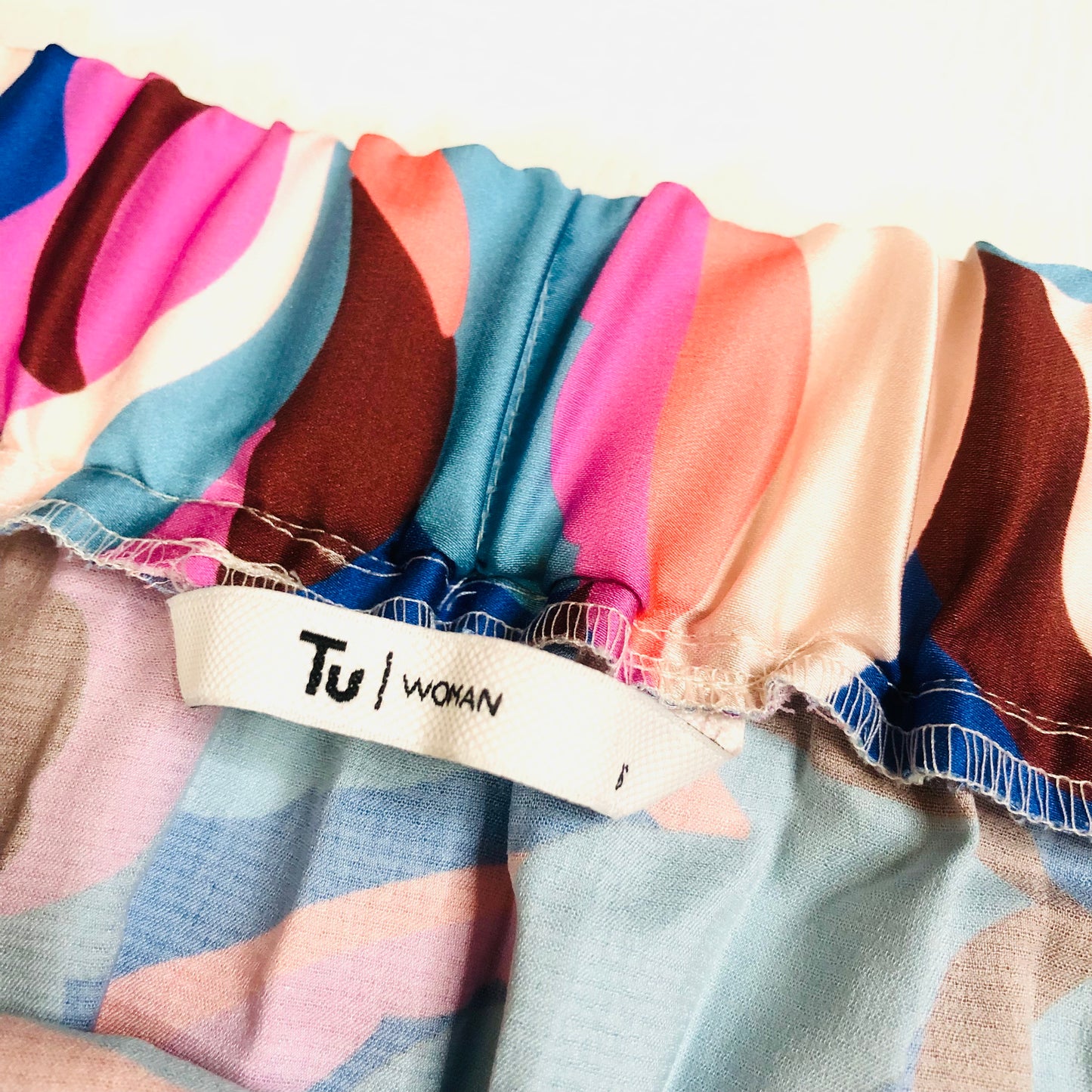 TU Pink & Blue Abstract Pattern Light Weight Pleated Knee Length Skirt Size 16