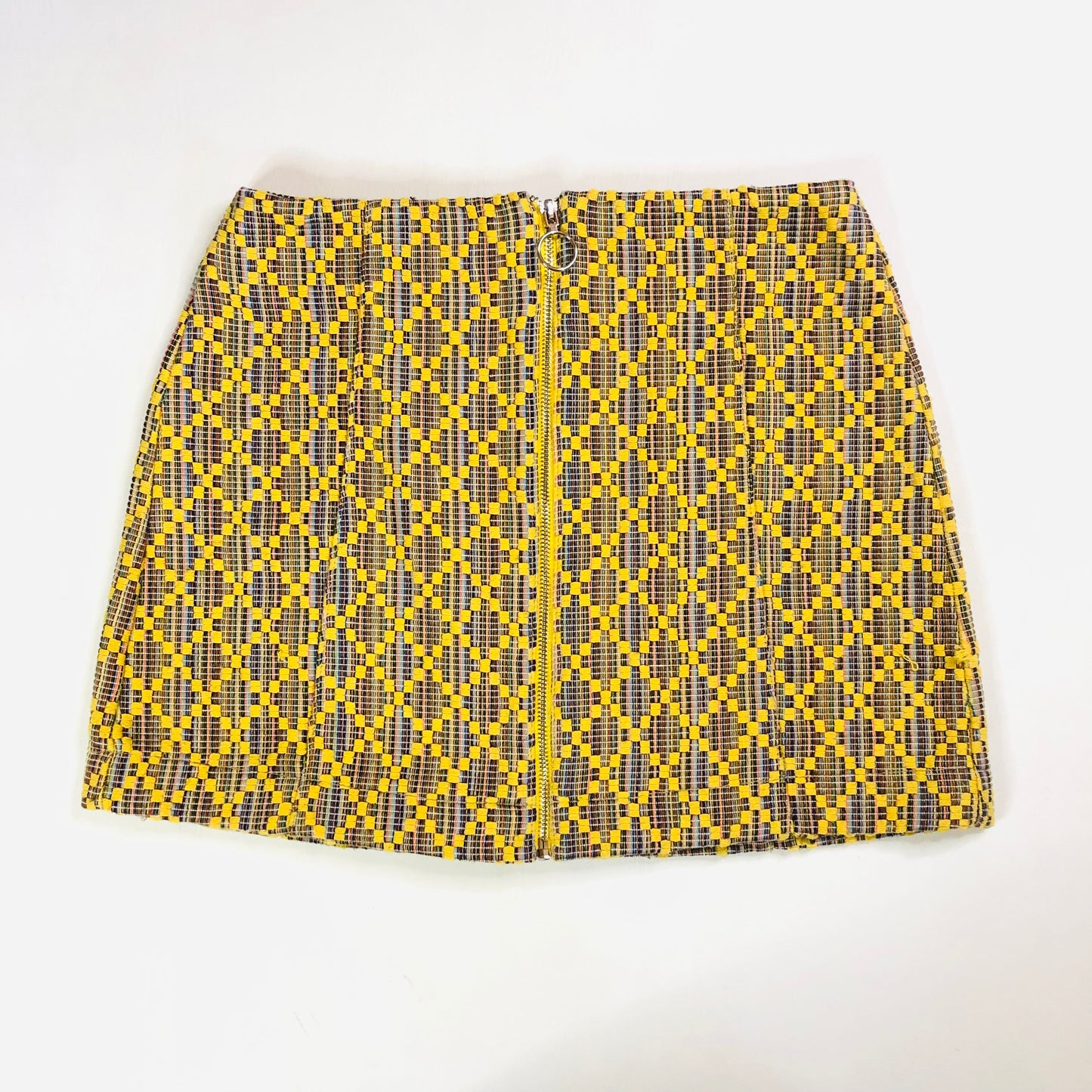 Topshop Geo Woven Yellow Short A-Line Mini Skirt With Zip Front Size UK 10
