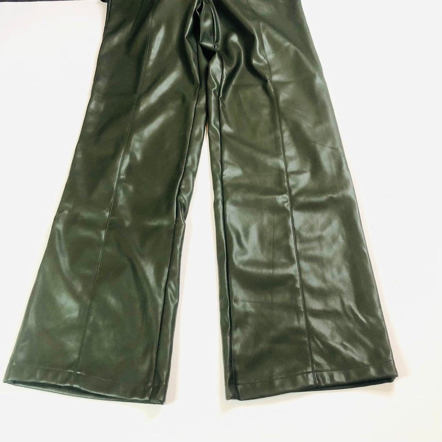 Urban Bliss Dark Khaki Green Faux Leather PU Wide Leg Trousers Size 10 NEW