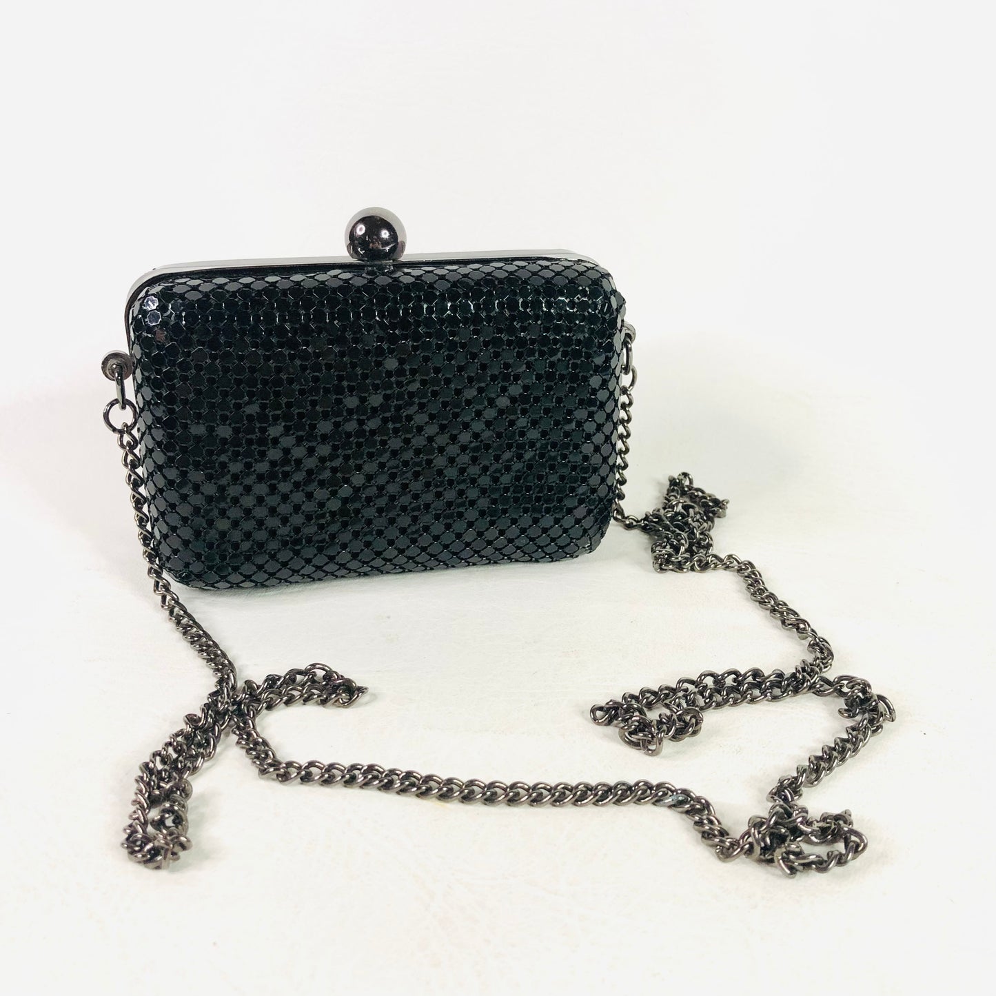 Atmosphere Black Hard Case sparkly evening shoulder Clutch Bag Chain Mail 5.5” X 3.5” X 2”
