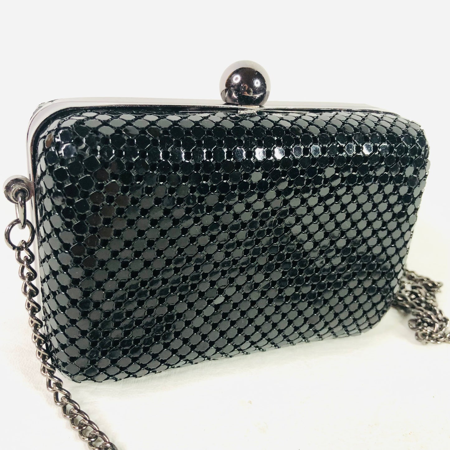Atmosphere Black Hard Case sparkly evening shoulder Clutch Bag Chain Mail 5.5” X 3.5” X 2”