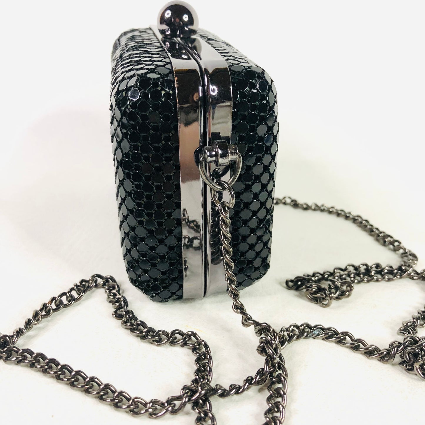 Atmosphere Black Hard Case sparkly evening shoulder Clutch Bag Chain Mail 5.5” X 3.5” X 2”