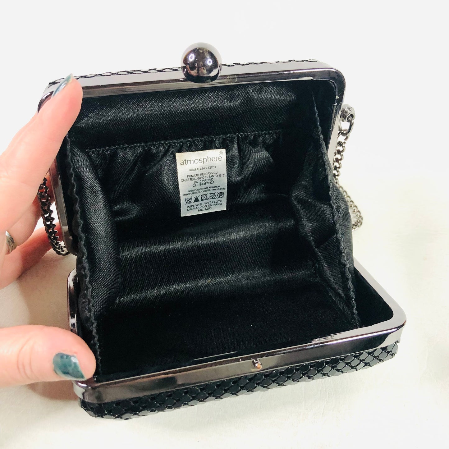 Atmosphere Black Hard Case sparkly evening shoulder Clutch Bag Chain Mail 5.5” X 3.5” X 2”