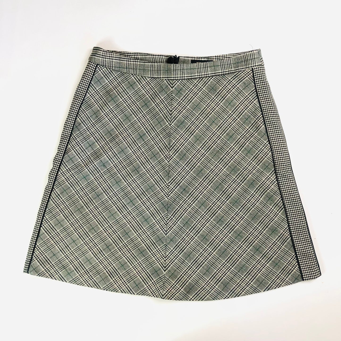 More & More Designer Grey Black & White Check Plaid A-Line Skirt Size 36 (UK 8/10)