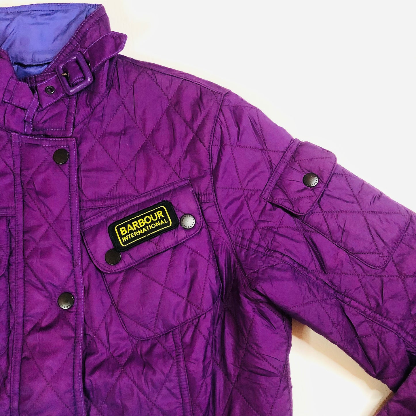 Barbour International Flyweight Purple Quilted Belted Classic Jacket Size UK 8