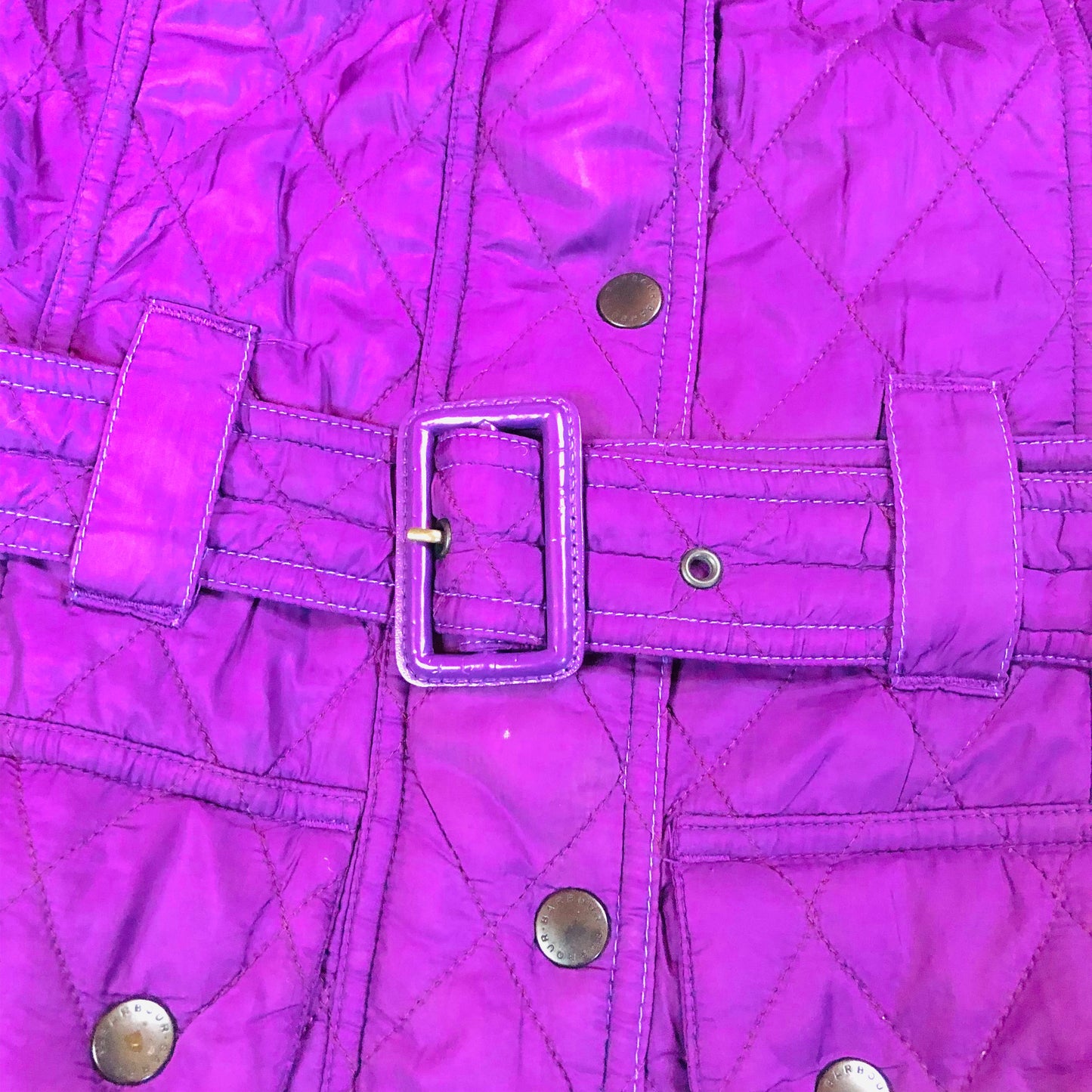 Barbour International Flyweight Purple Quilted Belted Classic Jacket Size UK 8
