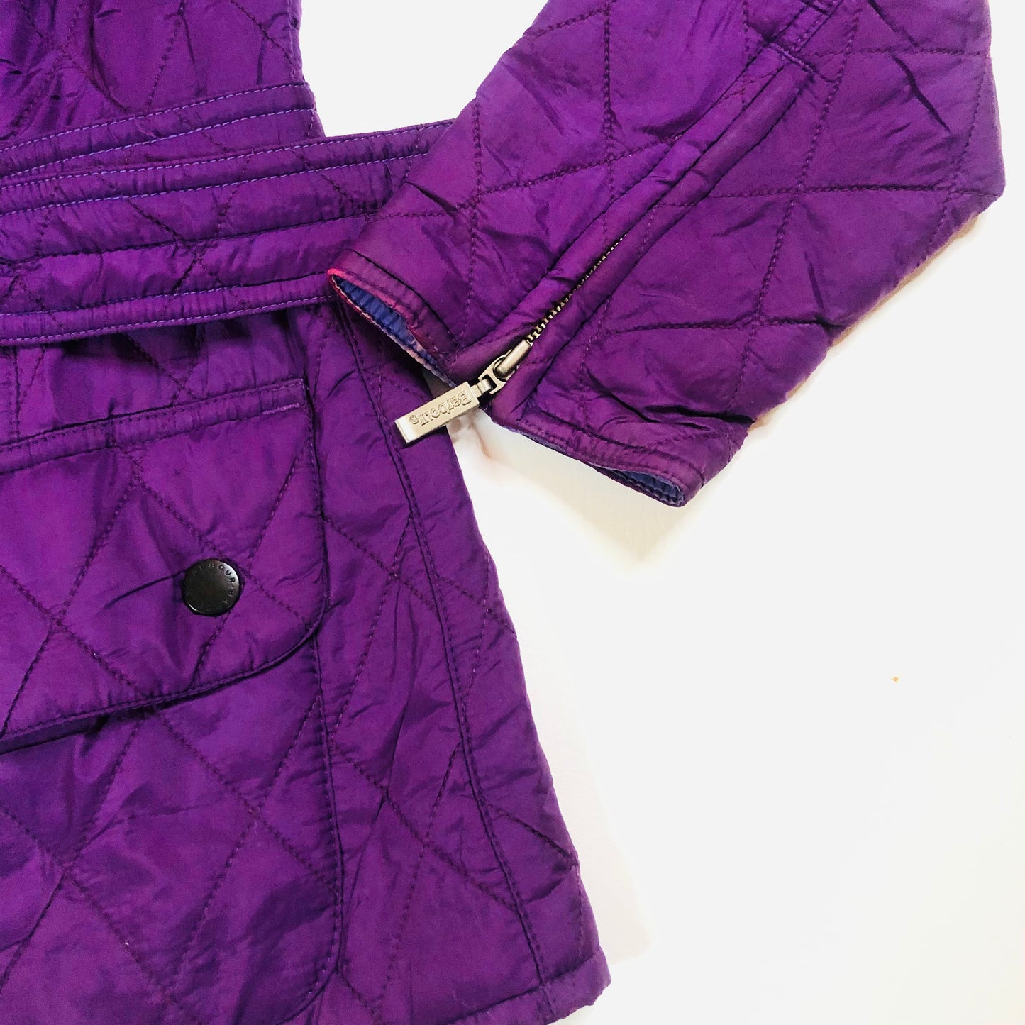 Barbour International Flyweight Purple Quilted Belted Classic Jacket Size UK 8
