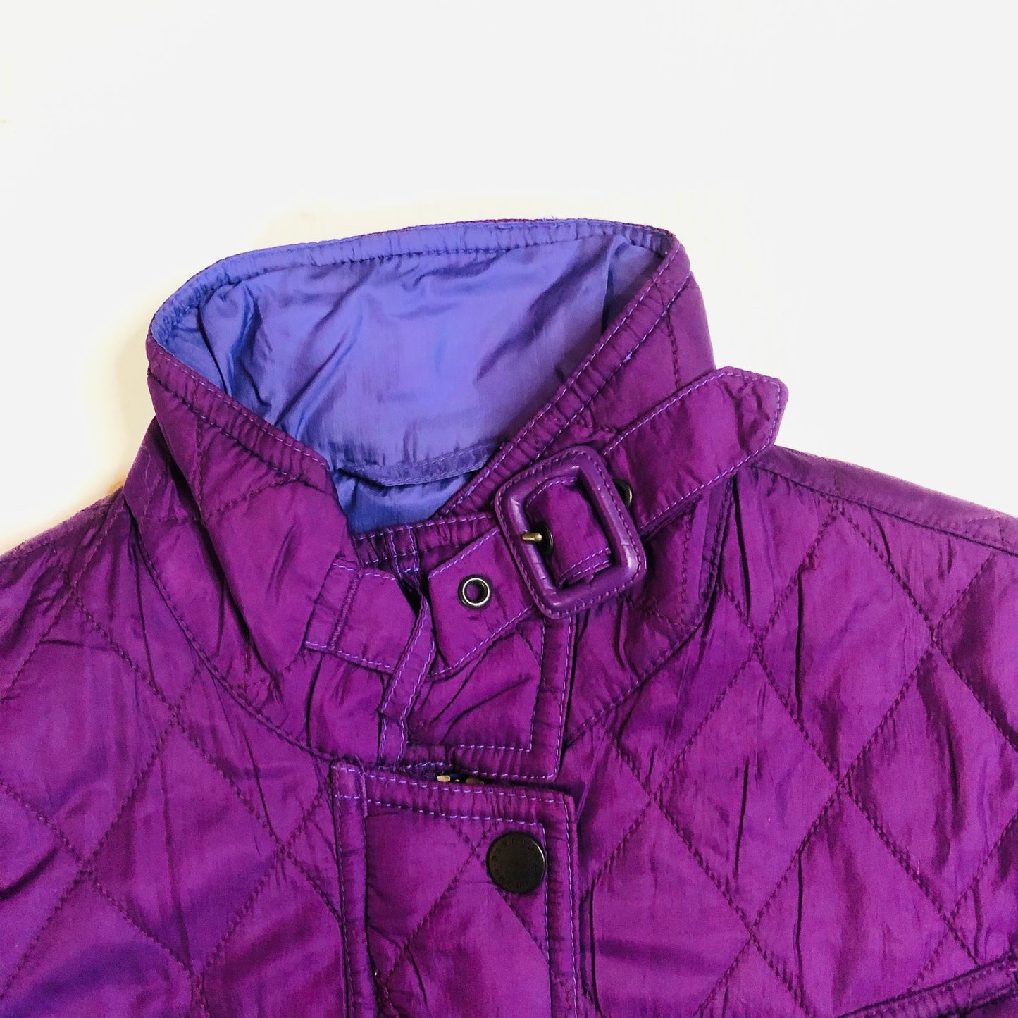 Barbour International Flyweight Purple Quilted Belted Classic Jacket Size UK 8