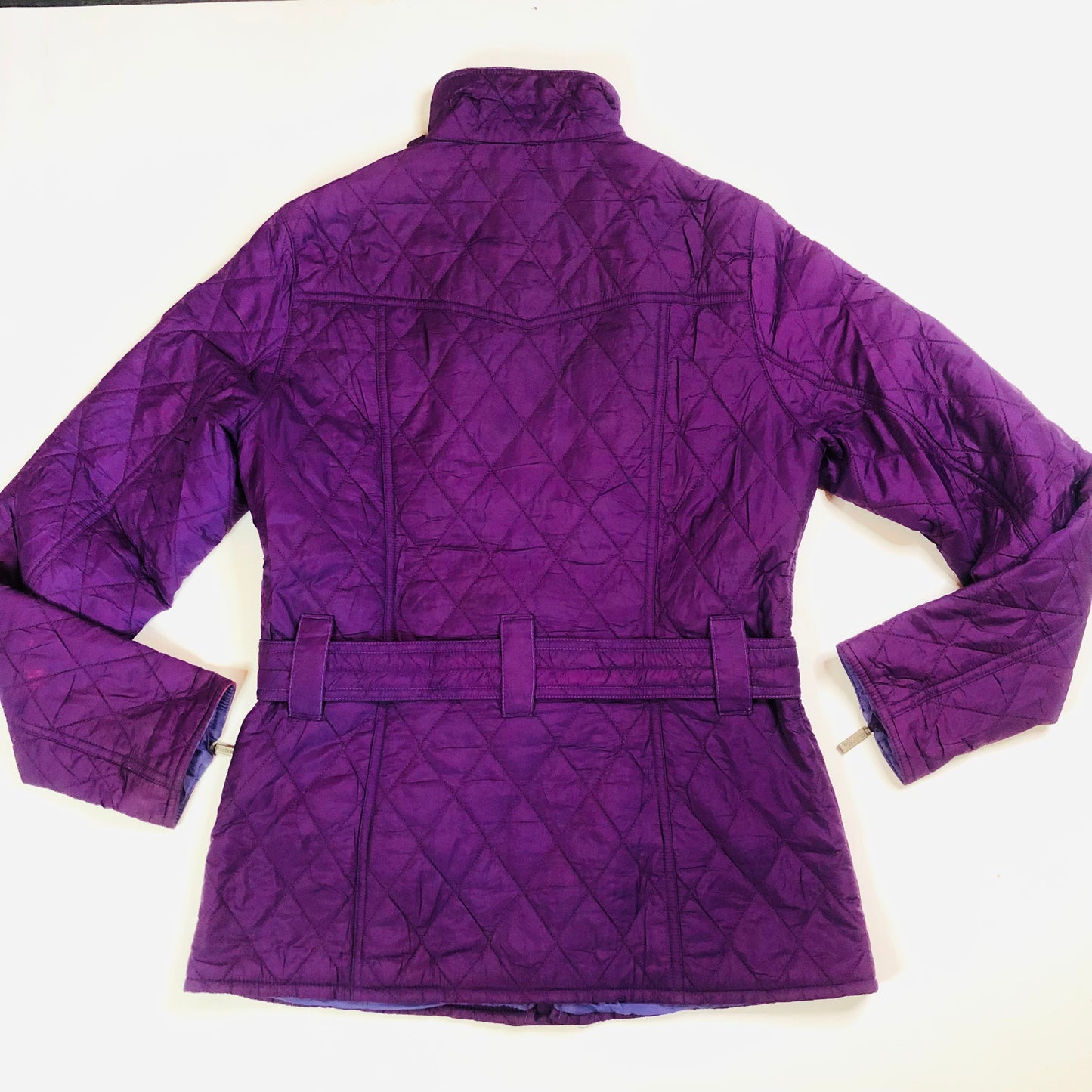Barbour International Flyweight Purple Quilted Belted Classic Jacket Size UK 8