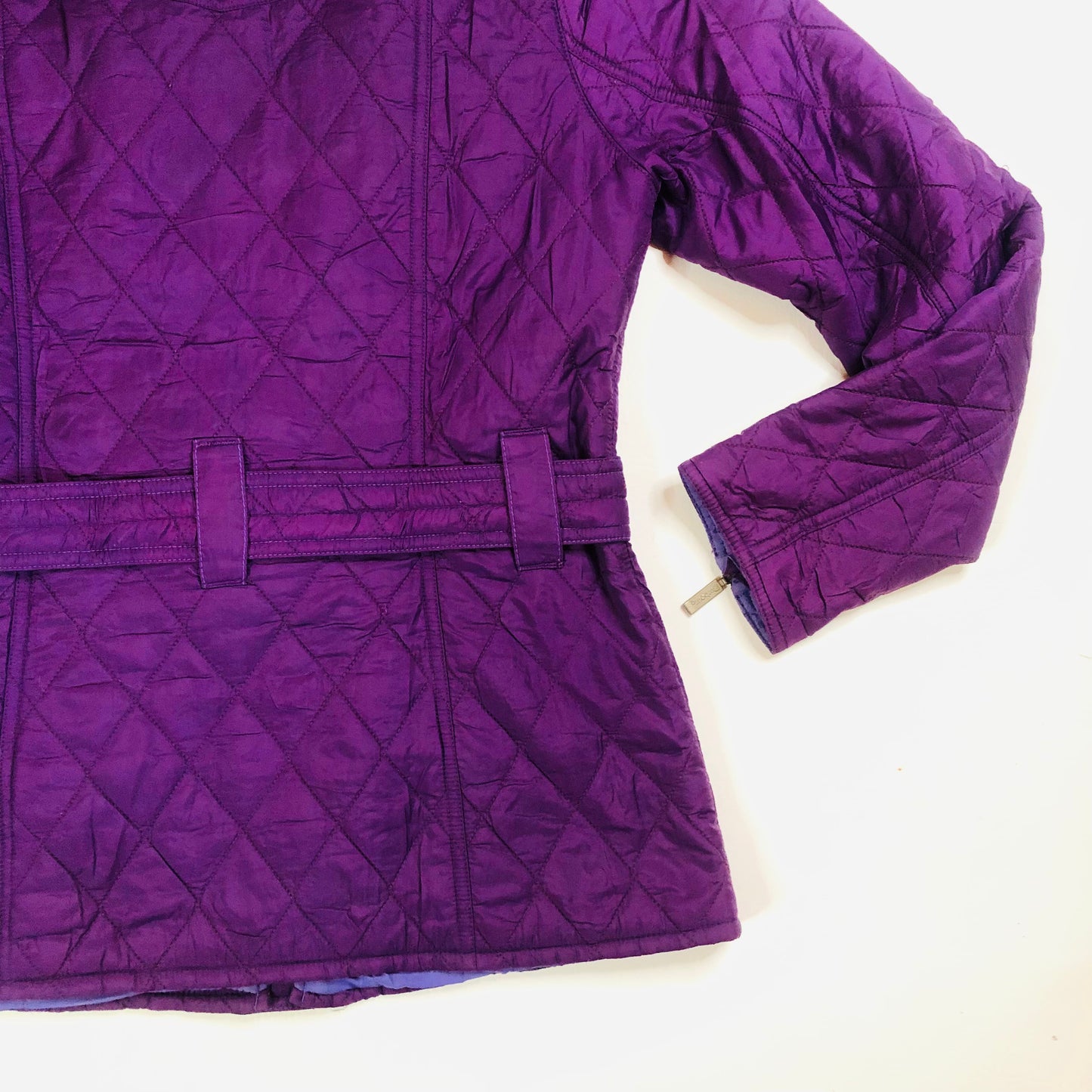 Barbour International Flyweight Purple Quilted Belted Classic Jacket Size UK 8