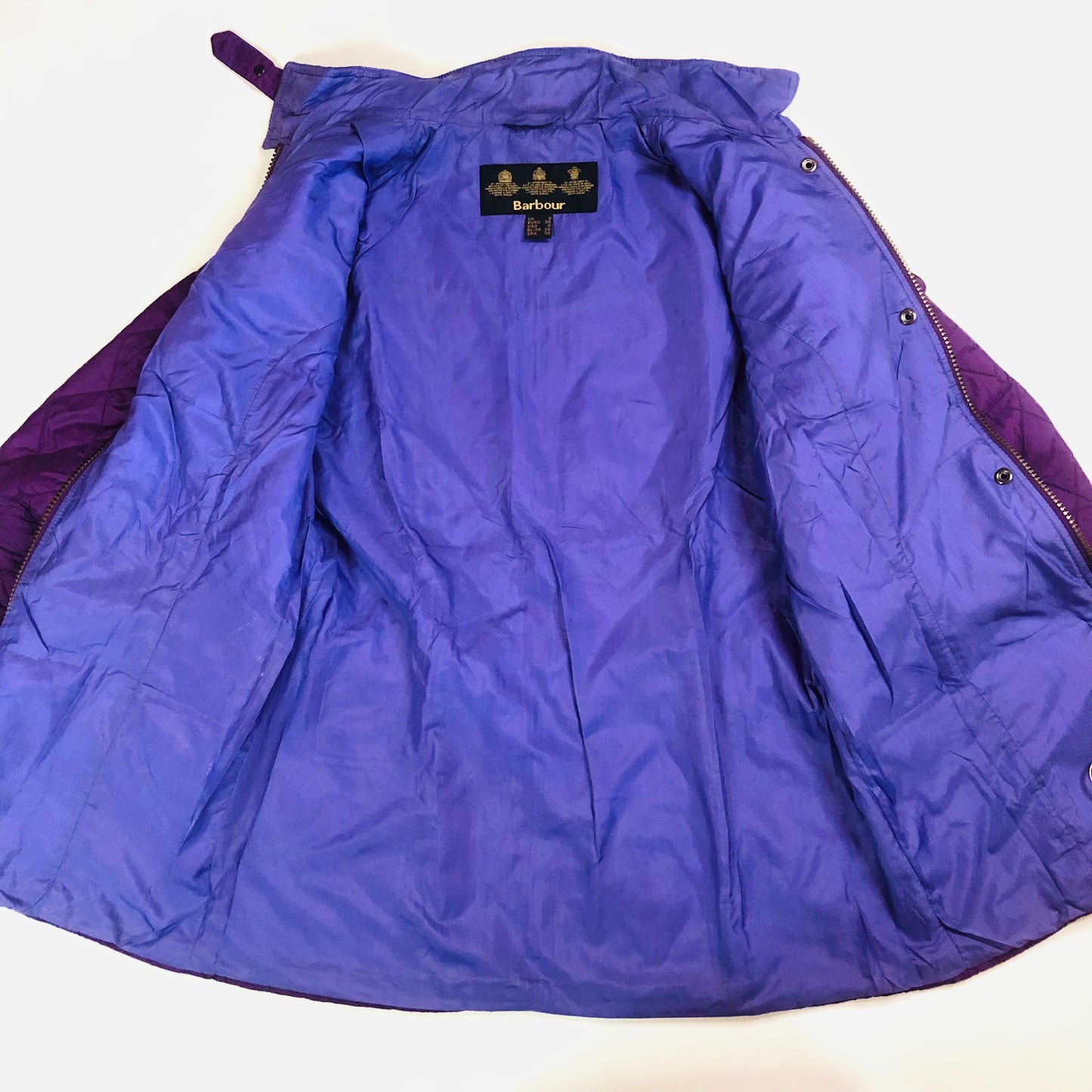 Barbour International Flyweight Purple Quilted Belted Classic Jacket Size UK 8