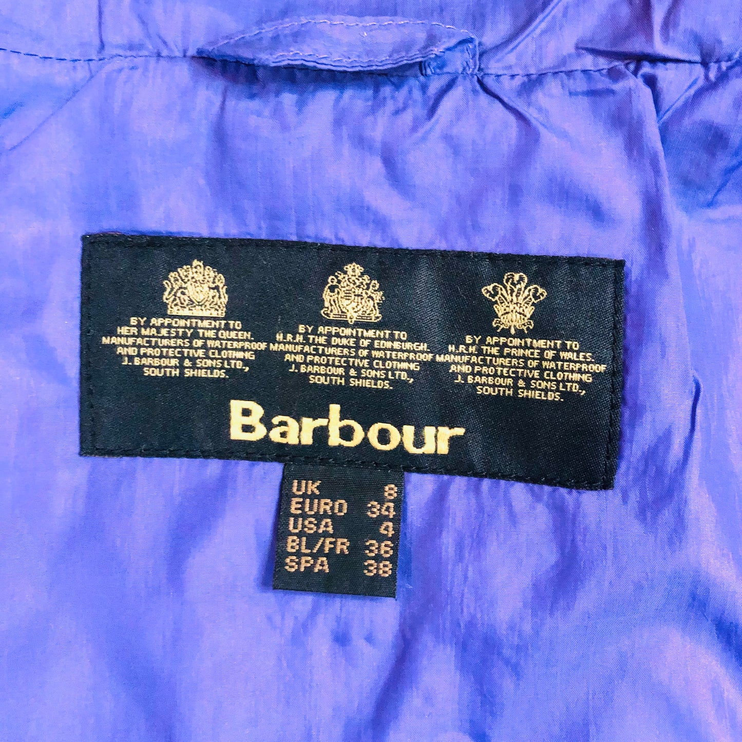 Barbour International Flyweight Purple Quilted Belted Classic Jacket Size UK 8