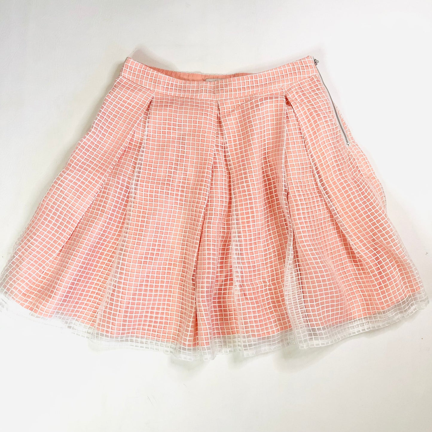 Marks & Spencer Petit Peach White Pleated Lined Skater Knee Length Skirt Size 10