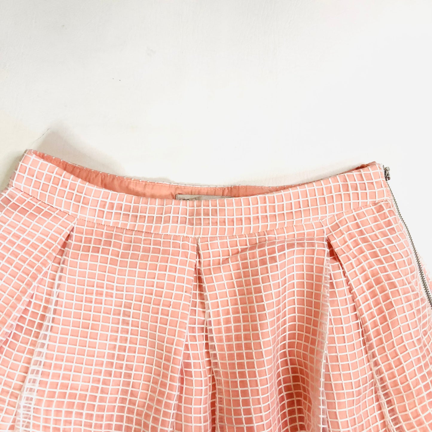 Marks & Spencer Petit Peach White Pleated Lined Skater Knee Length Skirt Size 10