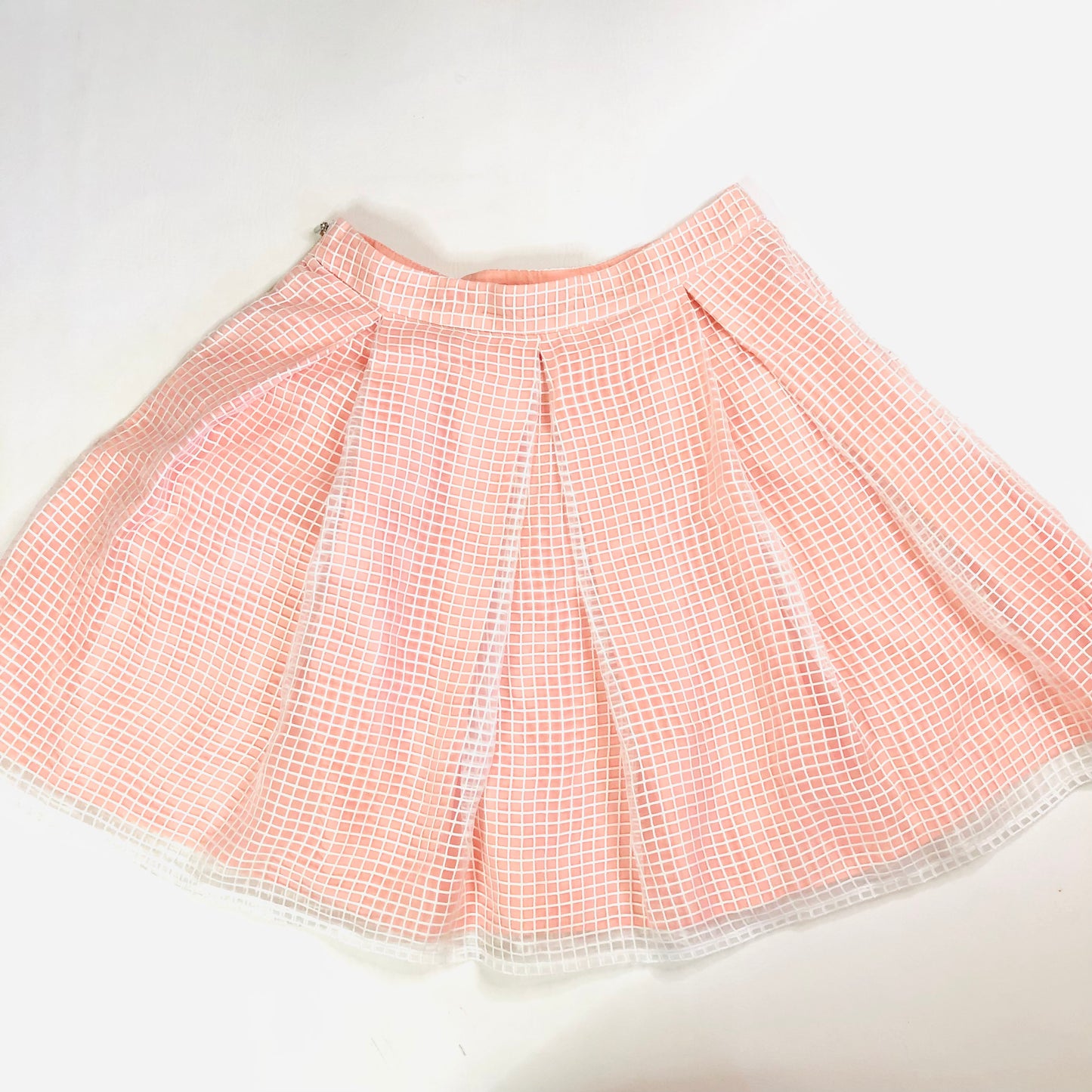 Marks & Spencer Petit Peach White Pleated Lined Skater Knee Length Skirt Size 10