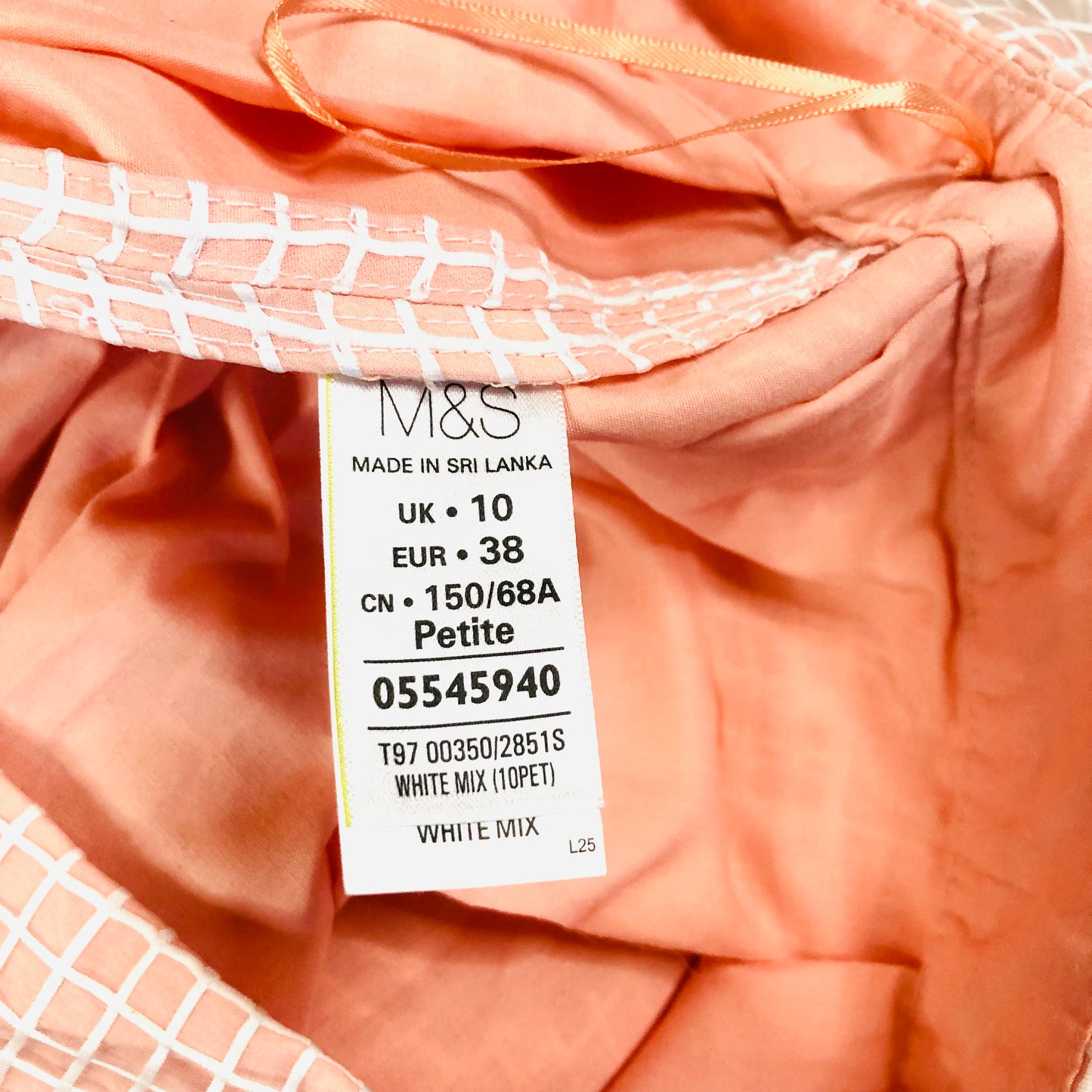 Marks & Spencer Petit Peach White Pleated Lined Skater Knee Length Skirt Size 10