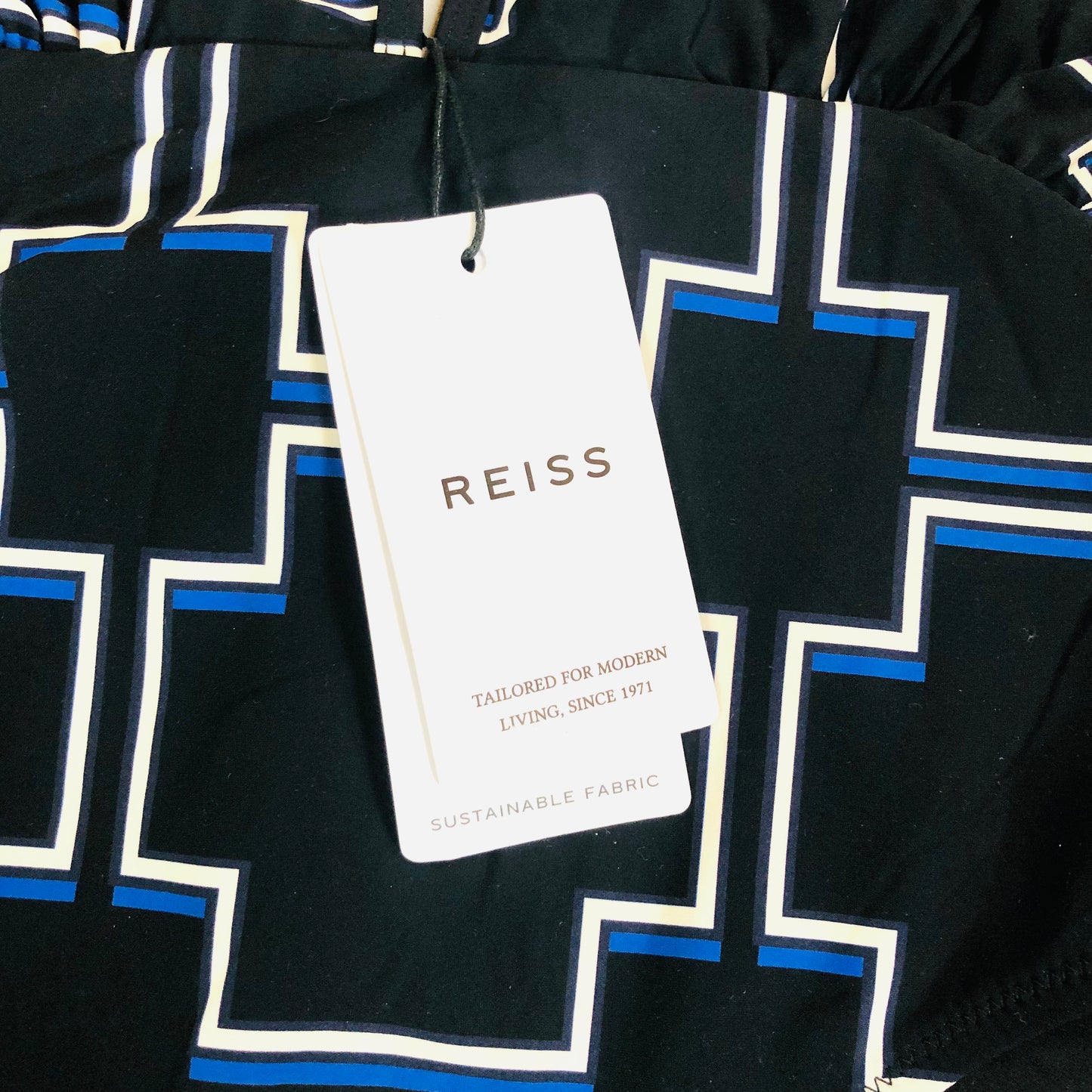 Reiss Amelie Printed Plunge Swimsuit Swimming Costume Black White Navy Size 14 NEW