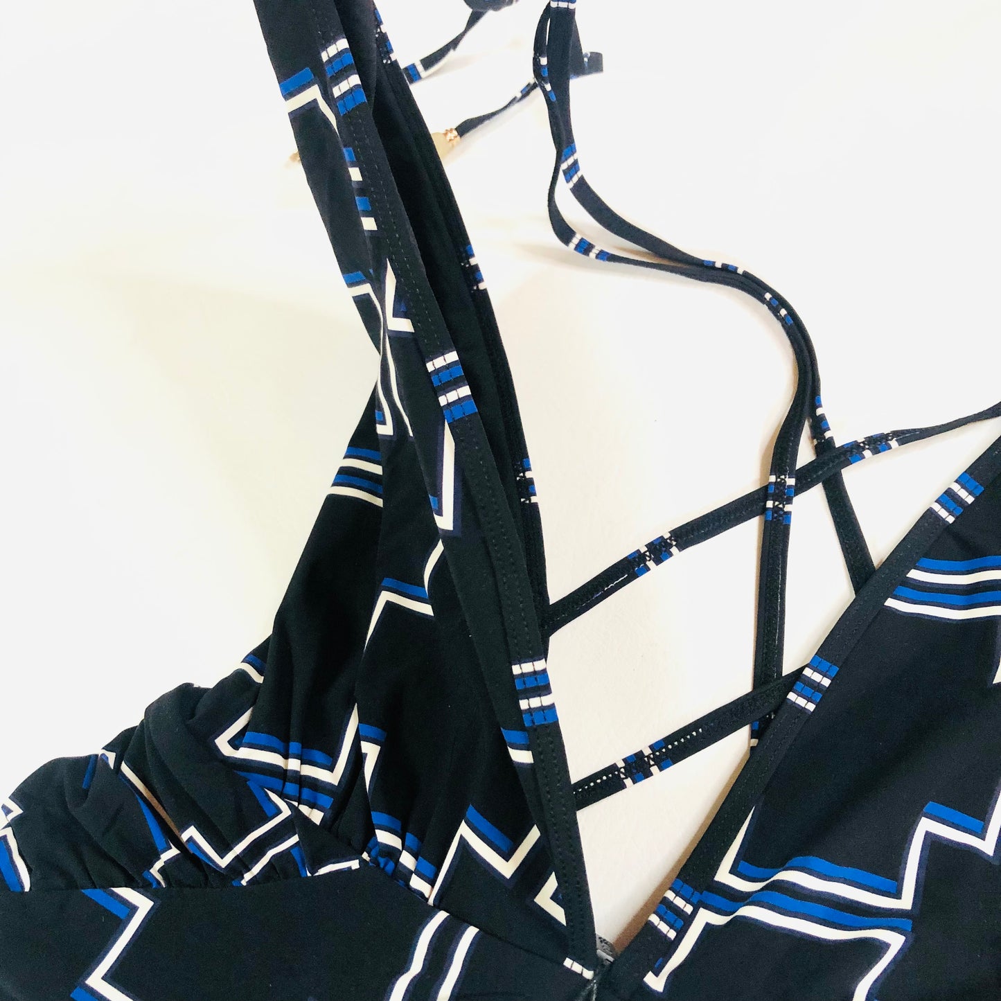 Reiss Amelie Printed Plunge Swimsuit Swimming Costume Black White Navy Size 14 NEW