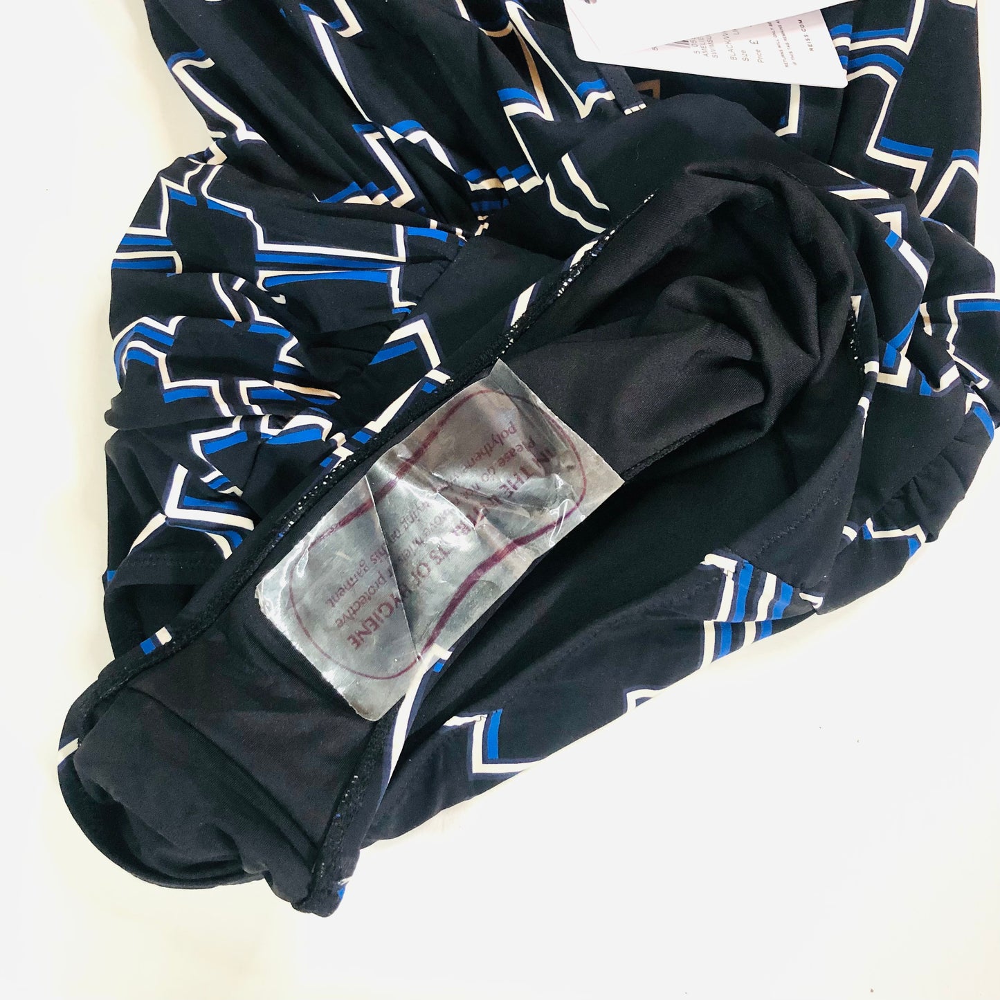 Reiss Amelie Printed Plunge Swimsuit Swimming Costume Black White Navy Size 14 NEW