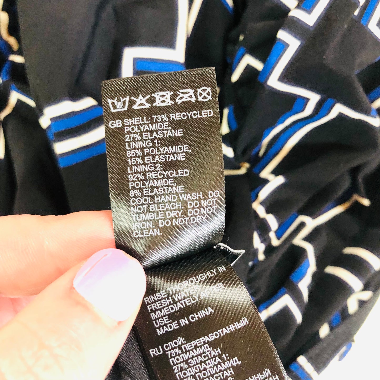 Reiss Amelie Printed Plunge Swimsuit Swimming Costume Black White Navy Size 14 NEW