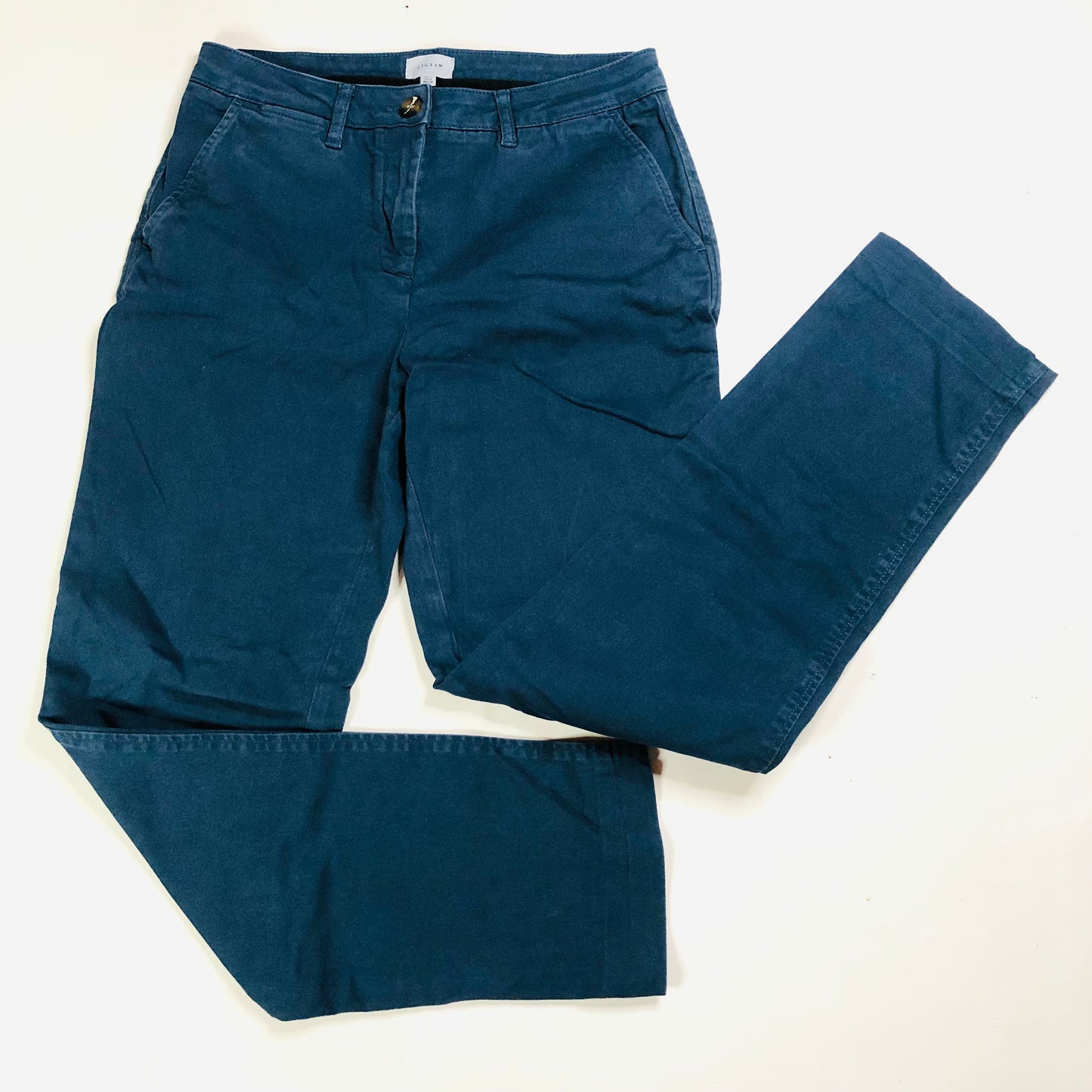 Jigsaw Ladies Navy Blue Cotton Casual Straight Leg Trousers Size UK 10