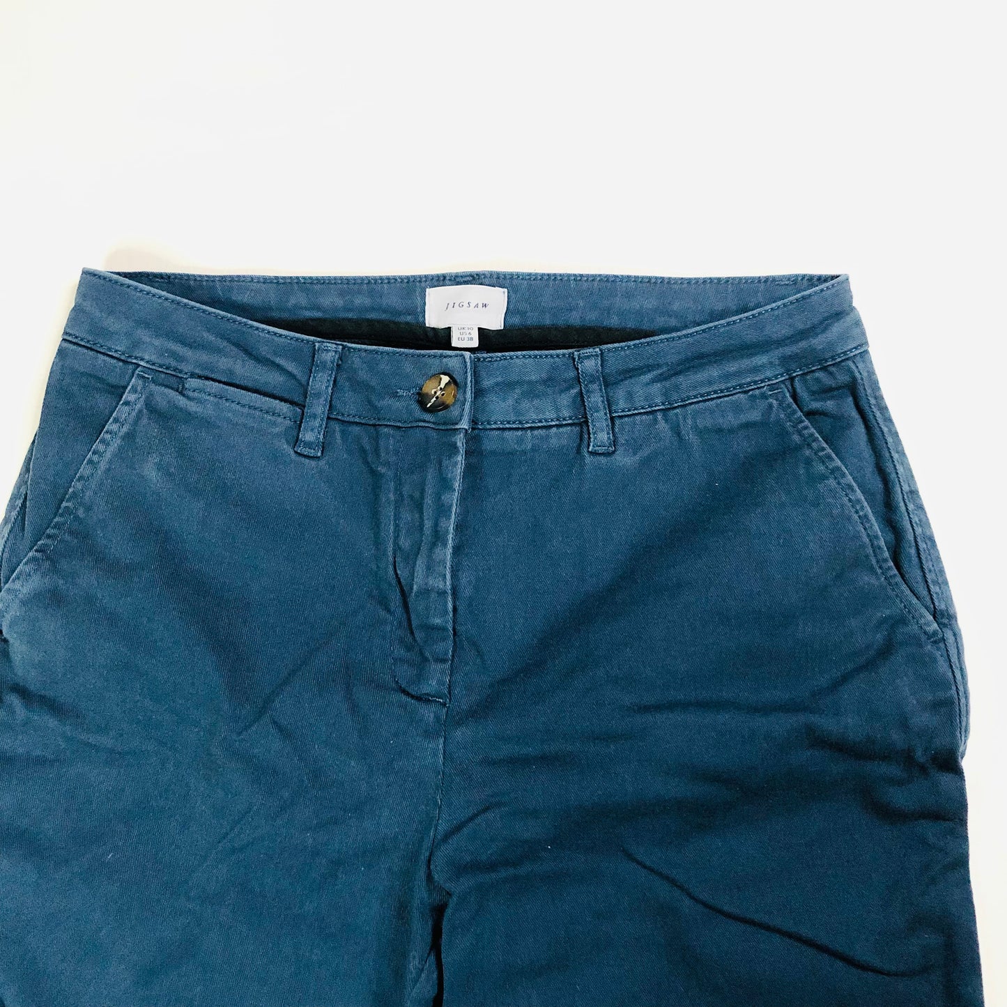 Jigsaw Ladies Navy Blue Cotton Casual Straight Leg Trousers Size UK 10
