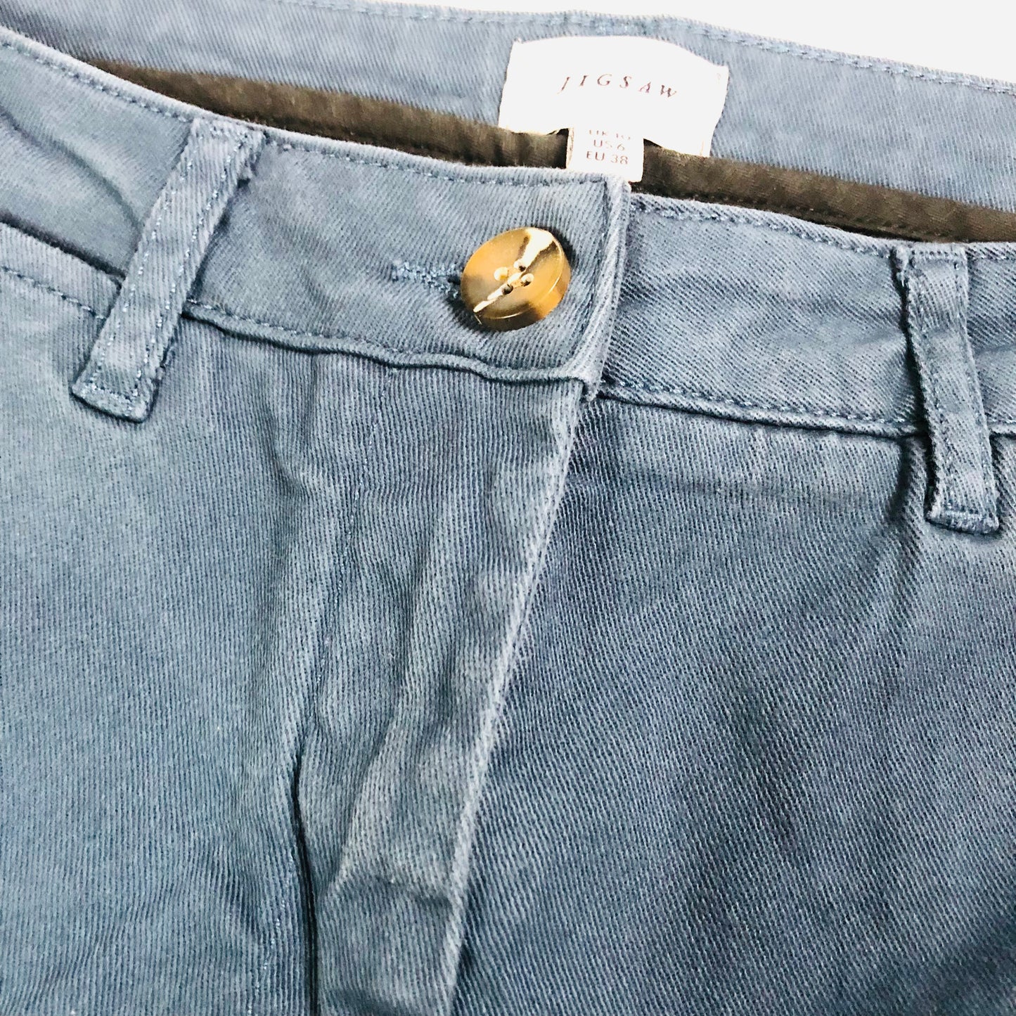 Jigsaw Ladies Navy Blue Cotton Casual Straight Leg Trousers Size UK 10