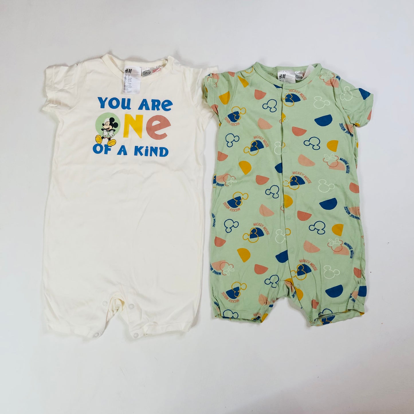 H&M Unisex Disney Mickey Mouse Set of 2 Short Sleeve Romper Age 1.5 - 2 Years