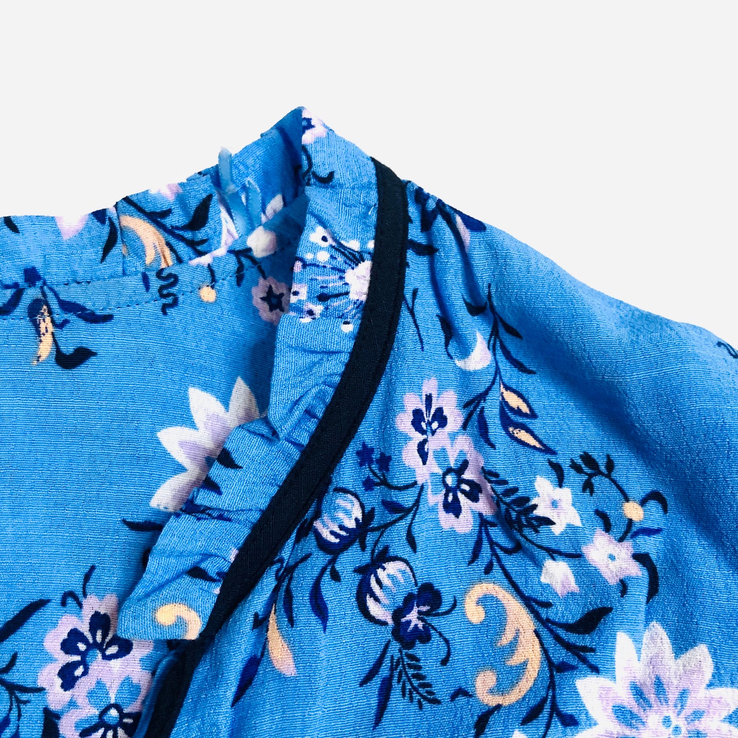 Per Una (M&S) Blue Floral Tie Neck Boho Blouson Sleeve Blouse Size 10